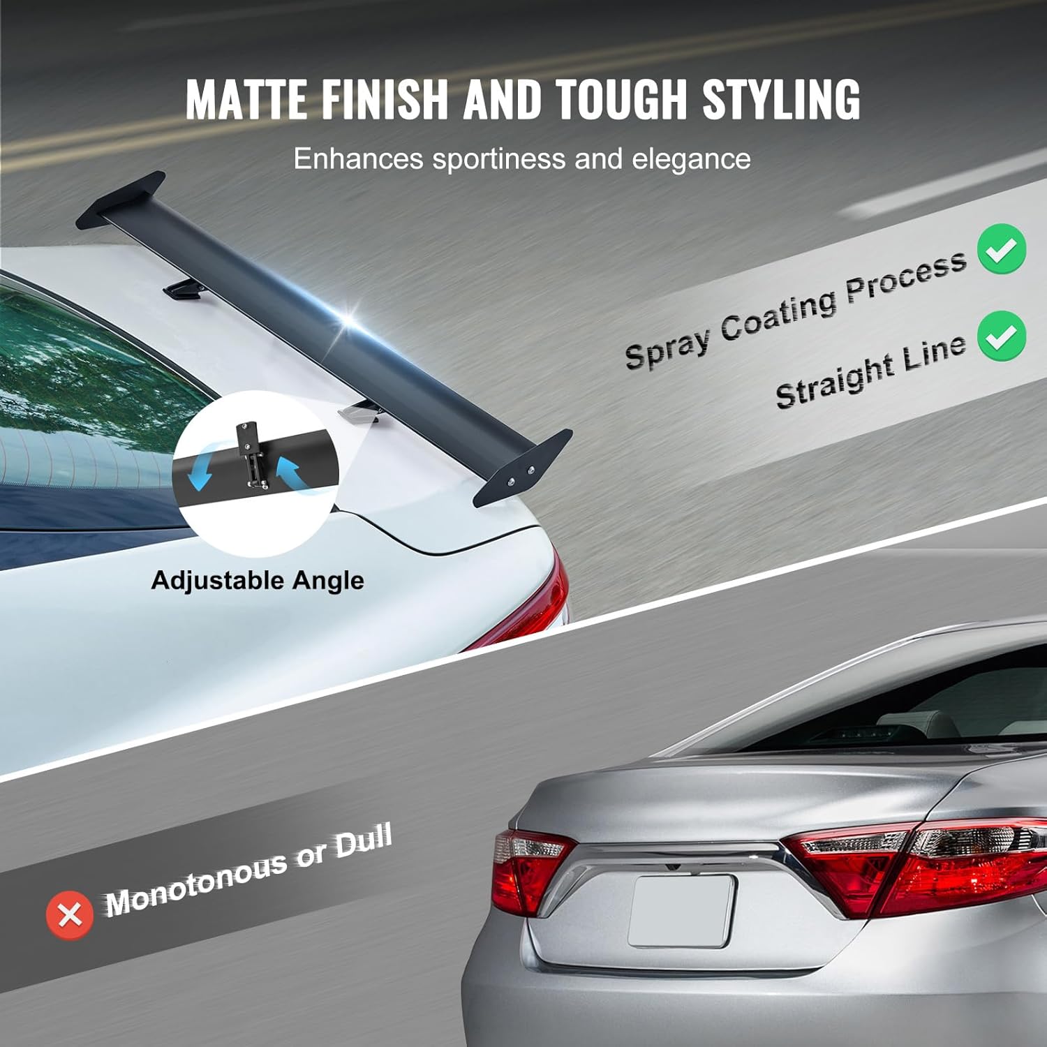 VEVOR GT Wing Car Spoiler, 43.3 inch Universal Spoiler with Single Deck, Adjustable Lightweight Aluminum, Car Rear Spoiler Wing, Racing Spoiler BGW/JDM Drift Black