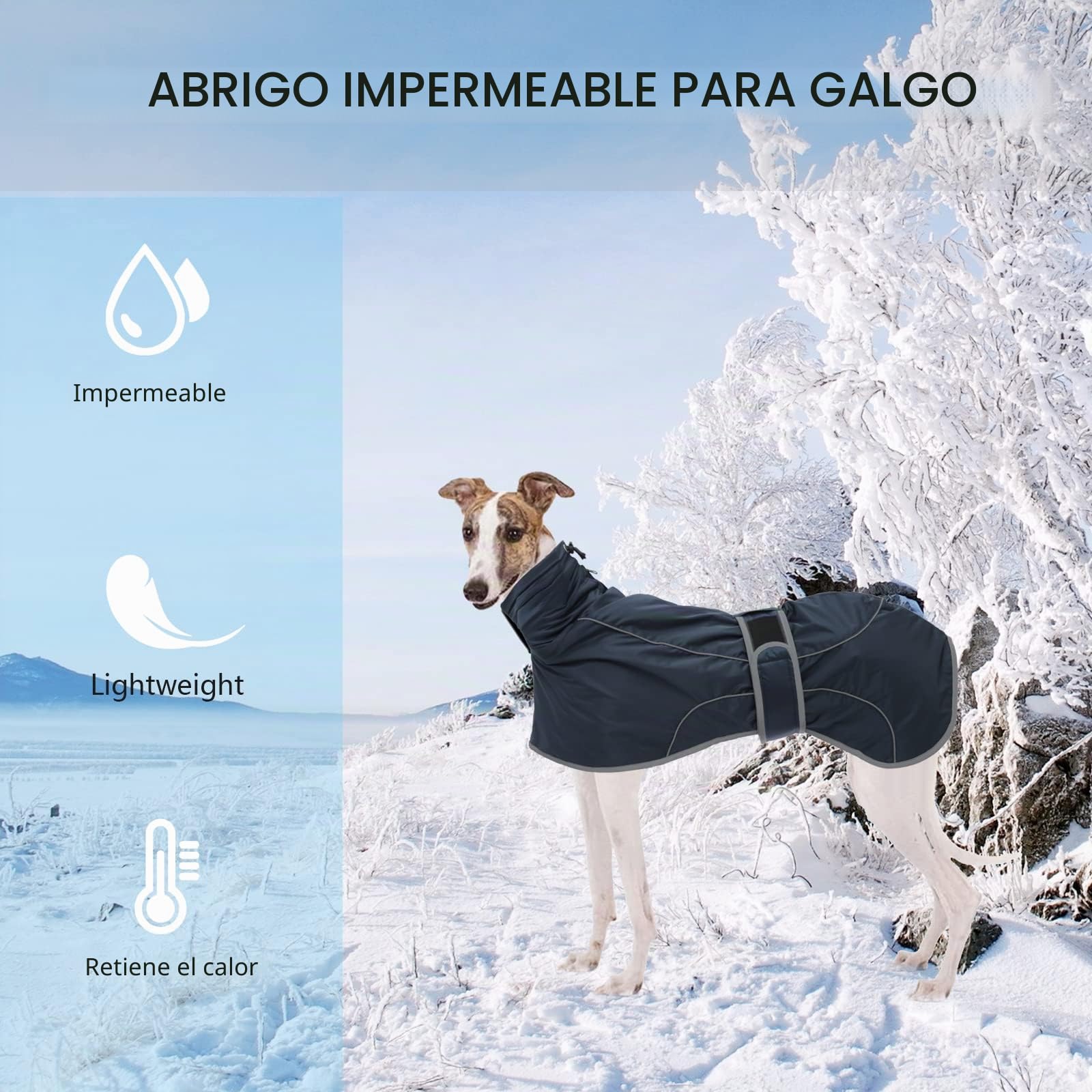 Geyecete Abrigo Invierno para Galgo, Impermeable Chaquetas Perro con Forro Polar Cálido,Abrigo Whippet, Abrigo Lurcher,Térmico Chaquetas Ideal para Perros Medianos y Grandes-Navy-L