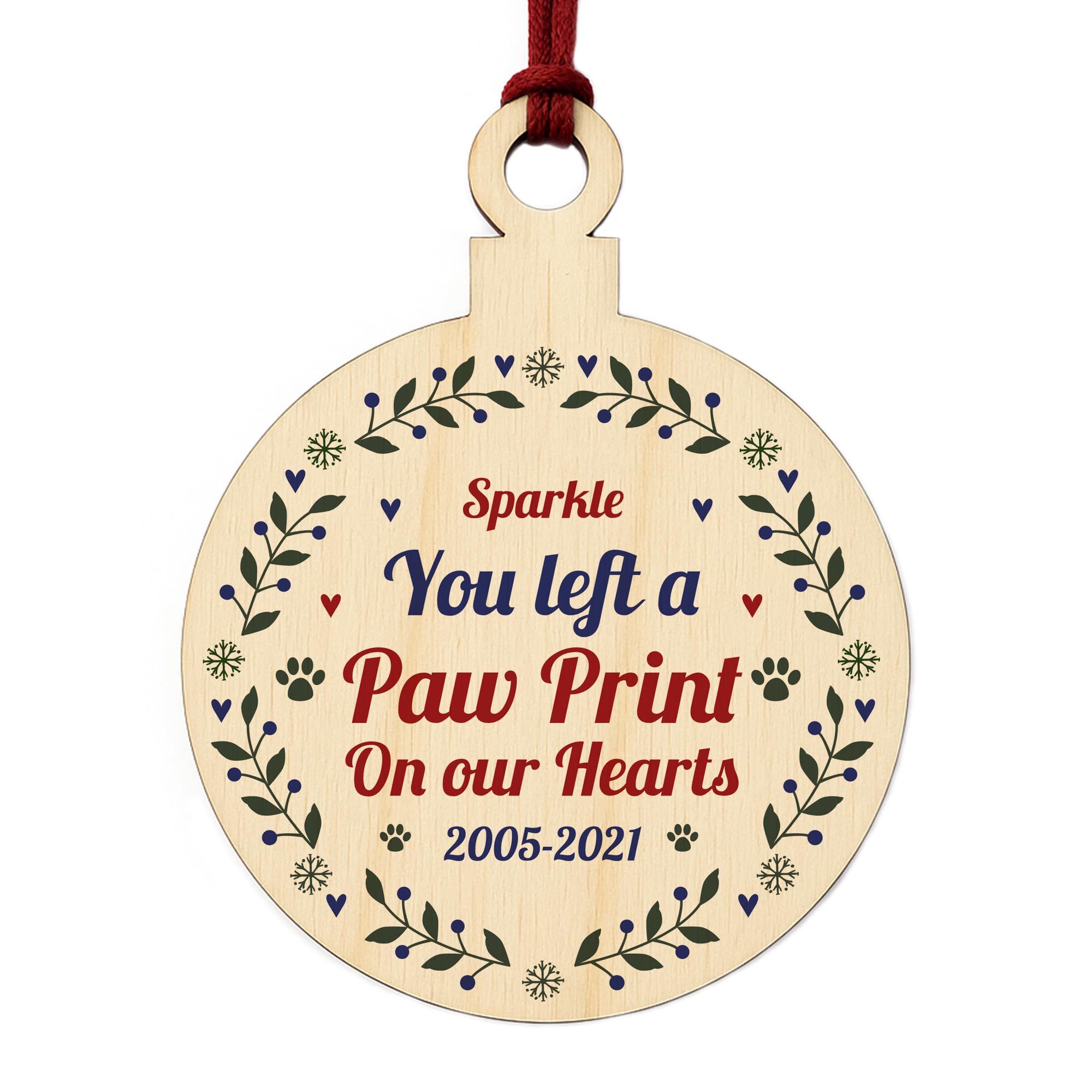 Personalised Memorial Christmas Decoration For Cat Dog Wood Hanging Bauble