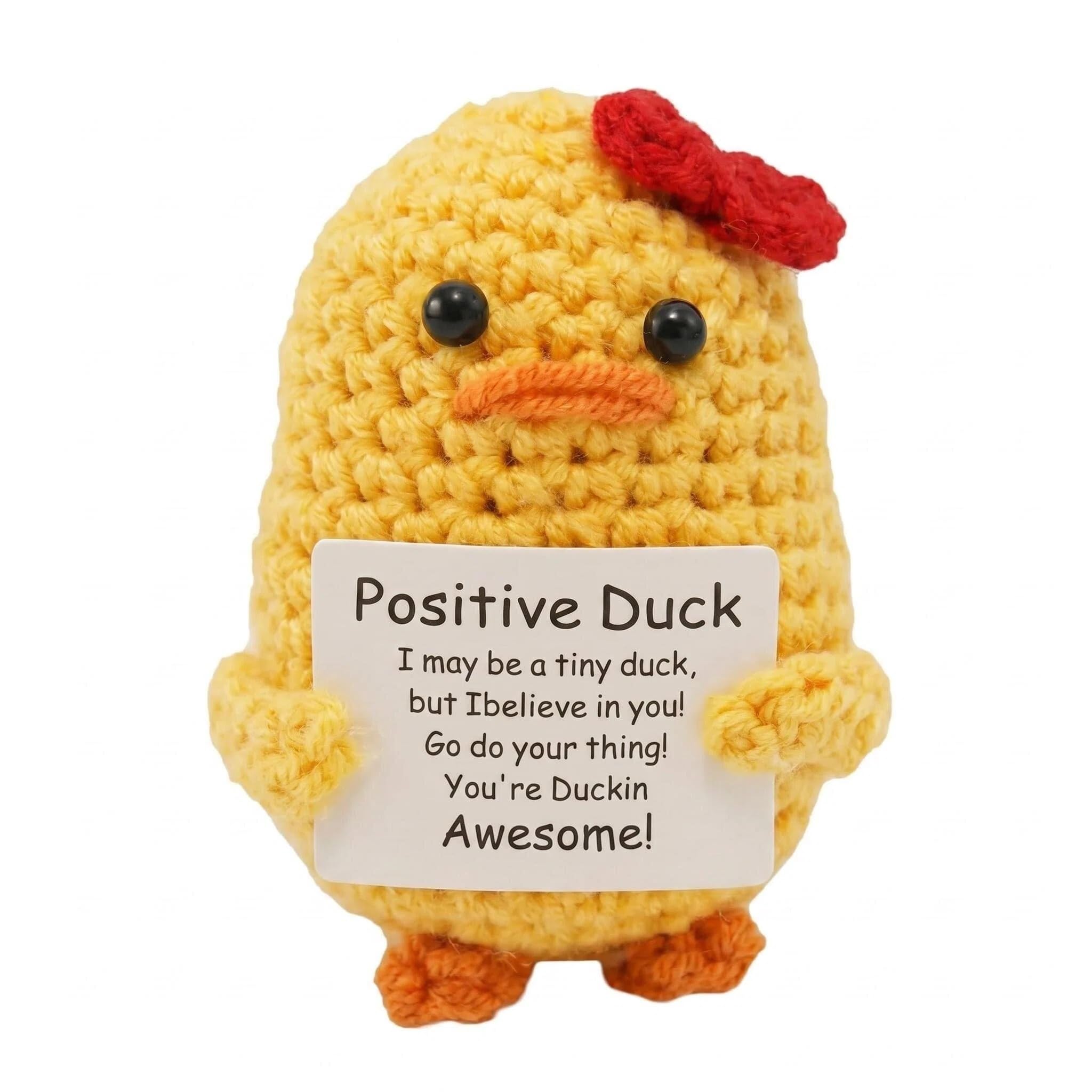 RARITYLL Positive Duck Knitted Doll with Good Luck Card, Emotional Support Gift, Cute Crochet Desk Decor for Birthdays, Valentines Day, Friends，Exam Luck, Desk Decor