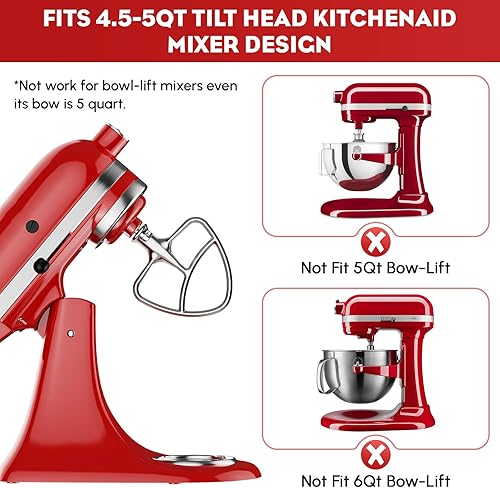Miniatura 3 de Accesorio de paleta de acero inoxidable para batidora de pie Kitchenaid, se adapta a cuencos mezcladores de pie inclinable de 4.5 a 5 cuartos de