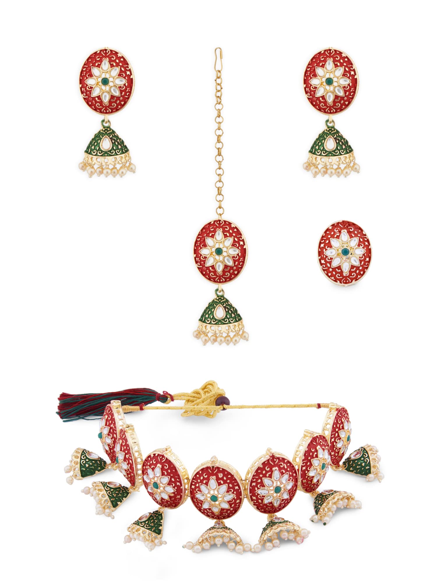 ZAVERI PEARLS Red & Green Meenakari Necklace Earring Maangtikka & Ring Set For Women-ZPFK13057 (B09WVNM4WL) Amazon Price History, Amazon Price Tracker