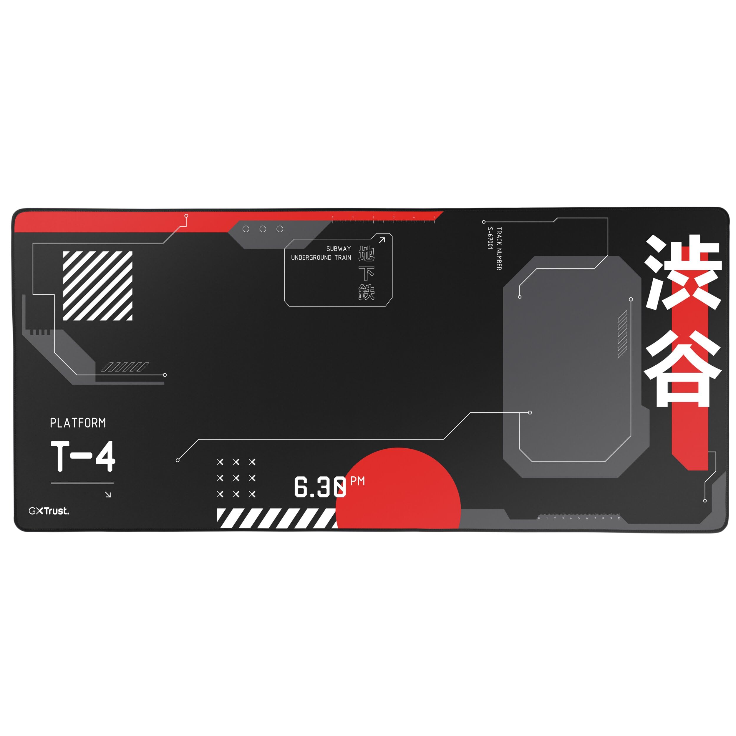 GXTrust 759 XXL Gaming Mouse Pad Japan Black, Large Desk Mat 90x40cm with Stitched Edges, Optimised Surface Texture, Rubberised Anti-skid Bottom Mousepad Japanese Tokyo Shinkansen Train Travel