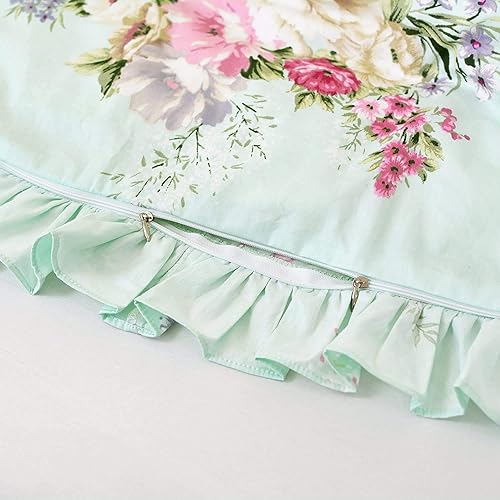 Miniatura 5 de Usning Juego de funda de edredón tamaño Queen, ropa de cama floral verde de 3 piezas, ropa de cama en una bolsa 100% algodón, 100% algodón, 1 funda