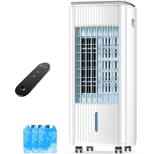 Windowless Portable Air Conditioners, 3-IN-1 Evaporative Air Cooler w/4 Ice Packs, 7H Timer, 70° Oscillation Swamp Coolers Air Conditioner for Room, Ductless Portable Ac Unit for Bedroom Office, Cream