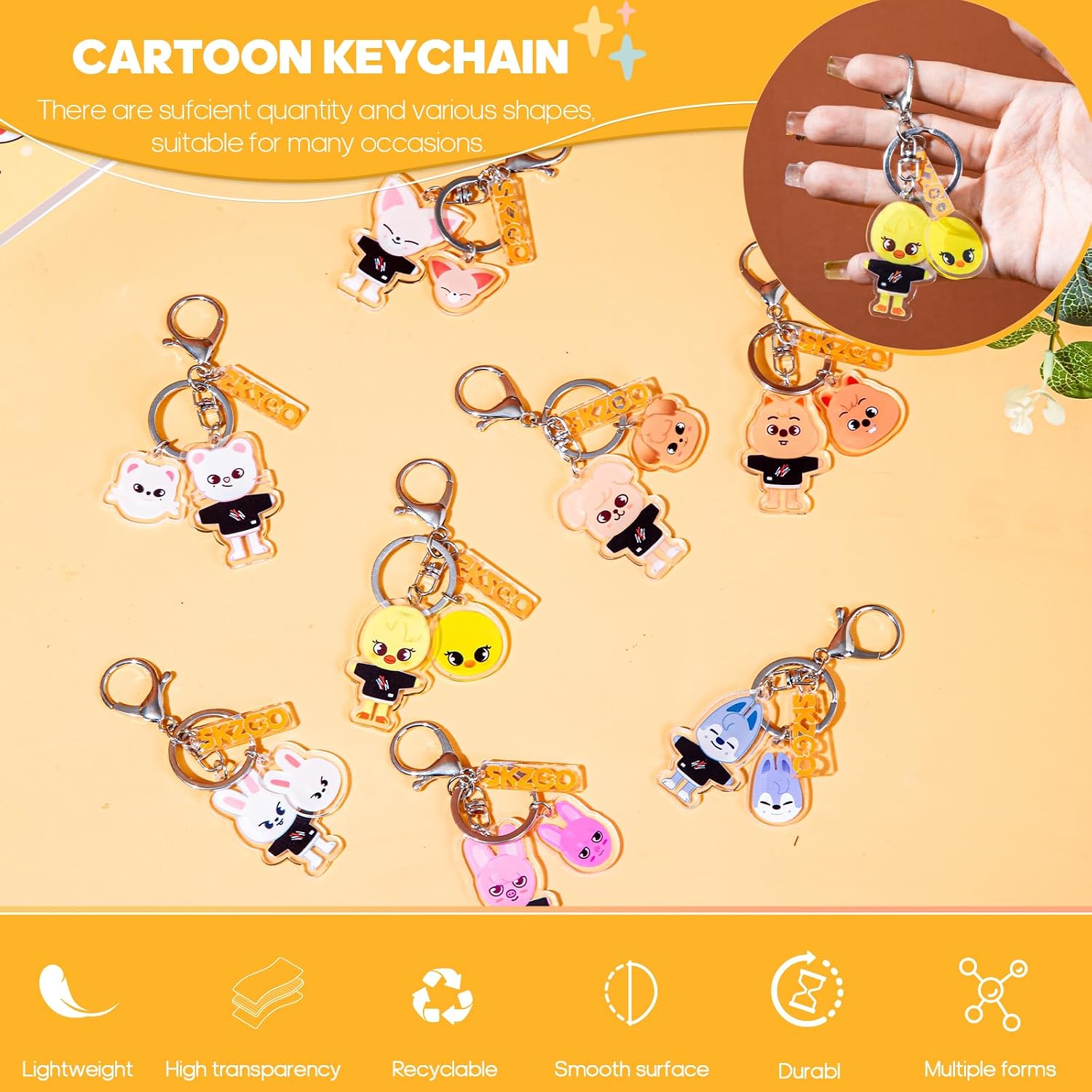 Cartoon Keychain for Kids, Stray Kids Keychain Cute Animal Pendant, Acrylic Double Sided Pattern SKZ Backpack Pendant