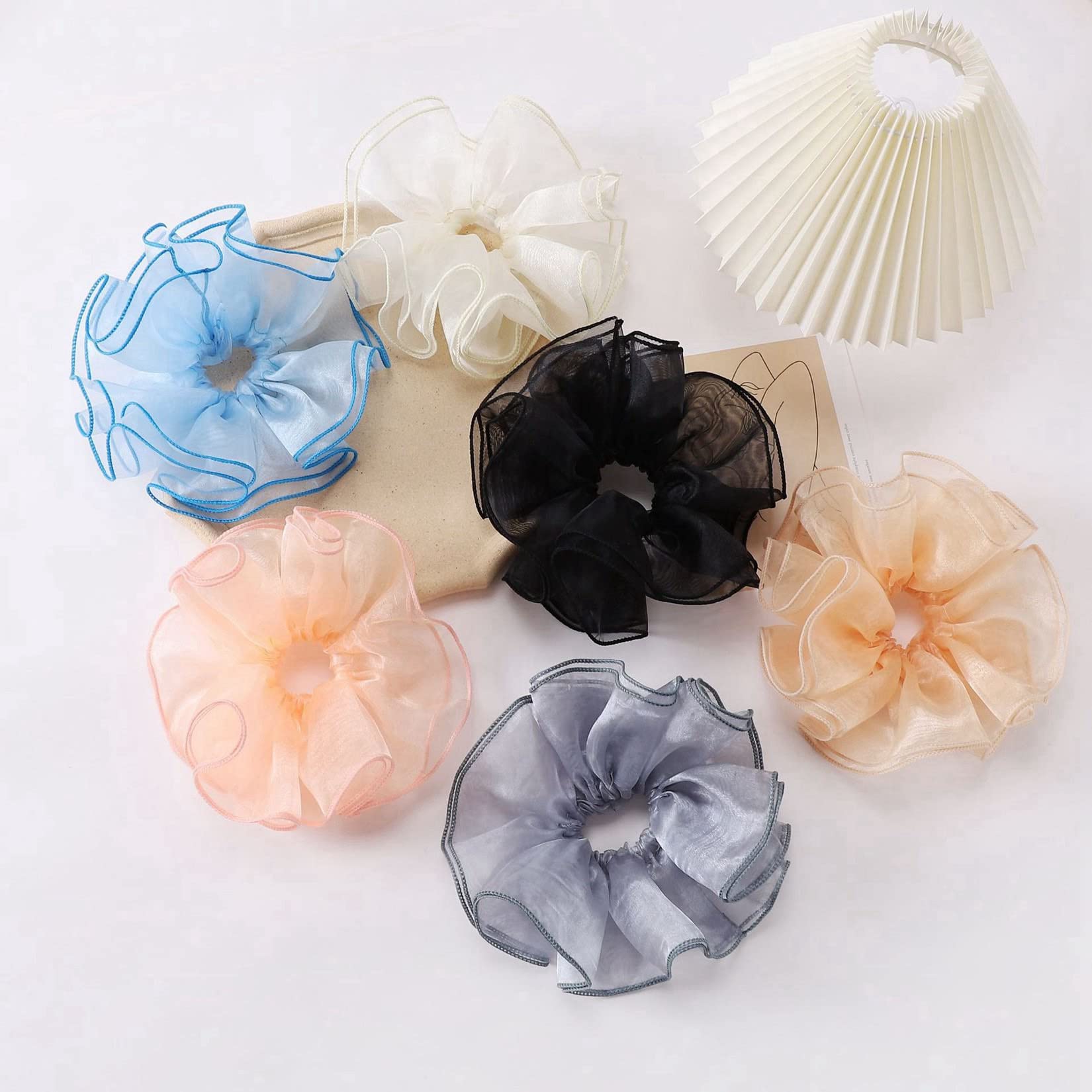 ACiyD Mesh Haargummi Haargummis Spitze Haargummi Haarschmuck 2 Stück für Frauen Pferdeschwänze Brötchen Zöpfe Langes Haar (Beige Einheitsgröße)