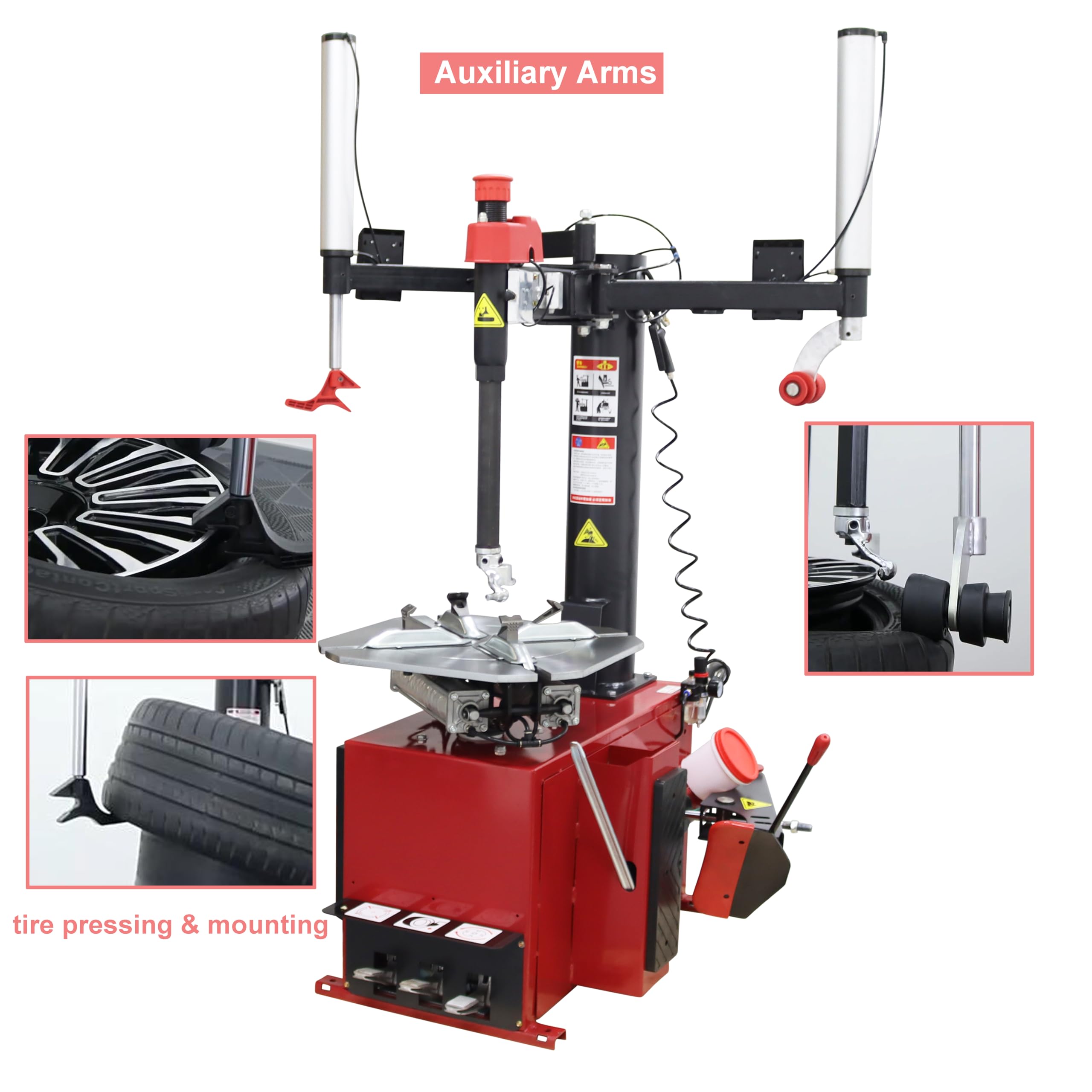 TECHTONGDA Tire Changer Wheel Changing Machine for 12-24inch Wheel Rim Mount Demount with Auxiliary Arm
