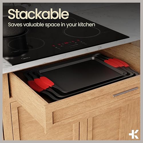 Miniatura 5 de Bakken - Juego de utensilios para hornear de 6 piezas para horno de cocina revestimiento negro antiadherente de lujo en el interior y exterior acero