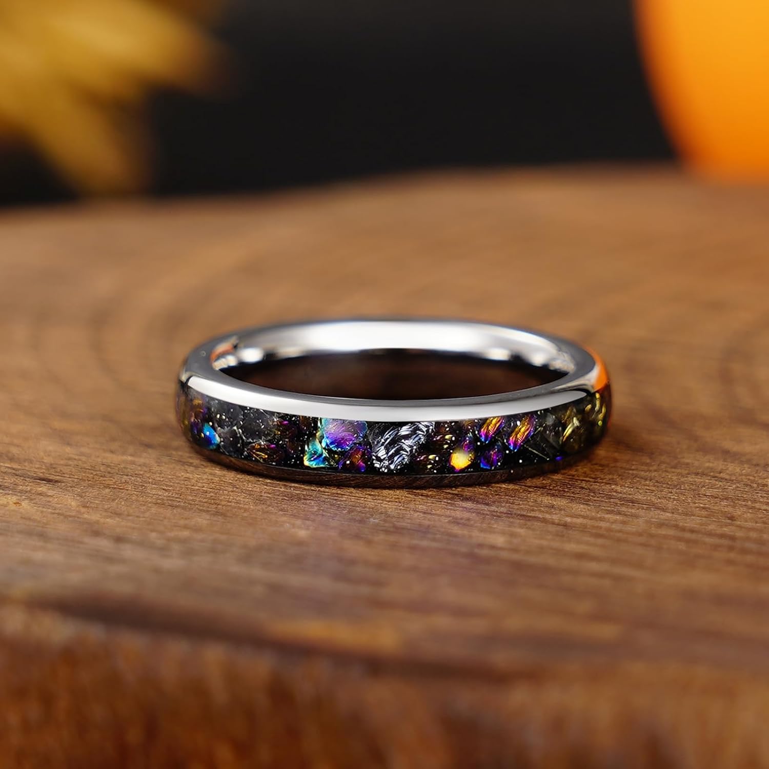 Silver Nebula Galaxy Outer Space Tungsten Carbide Ring, Matching 8/4mm Wedding Band for Man Woman, Anniversary Birthday Christmas Gift