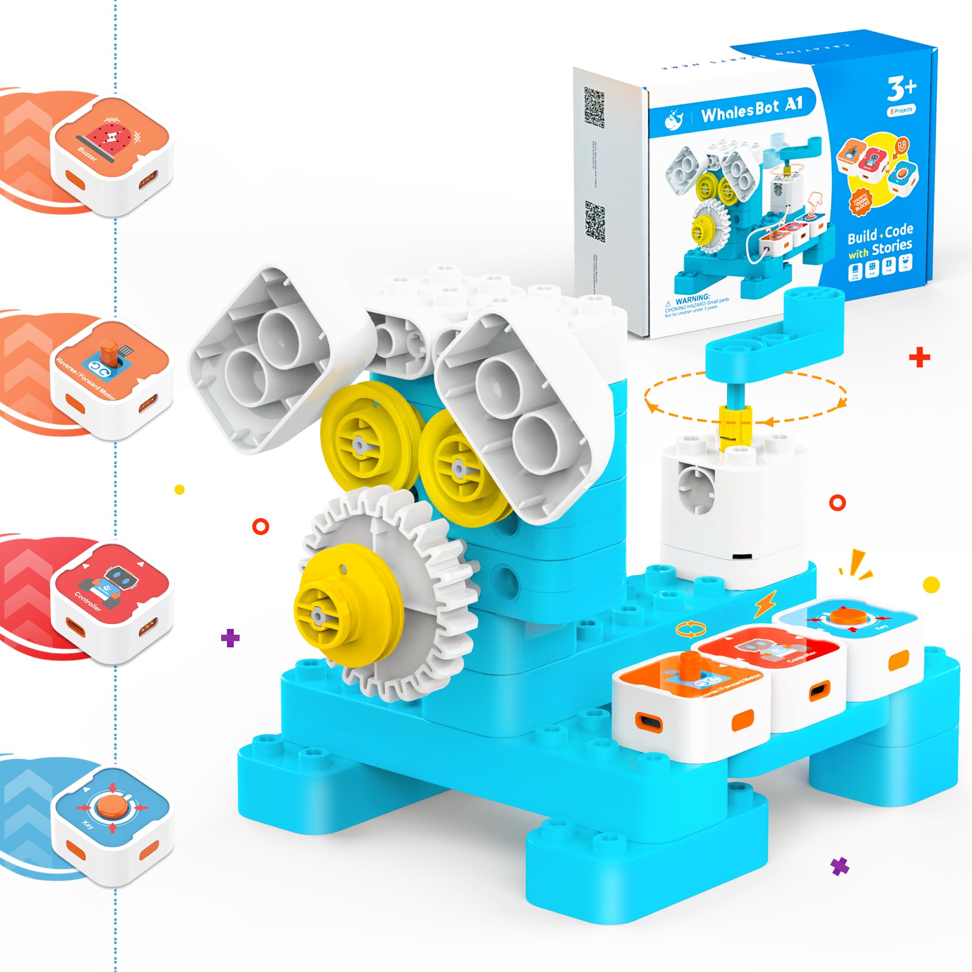 A1 Coding Robot for Kids Age 3+ Years, 8 in 1 Building Blocks with Multiple Sensors, STEM Science Kit Toys with Story-Based Tutorials, Ideal Gift for Children