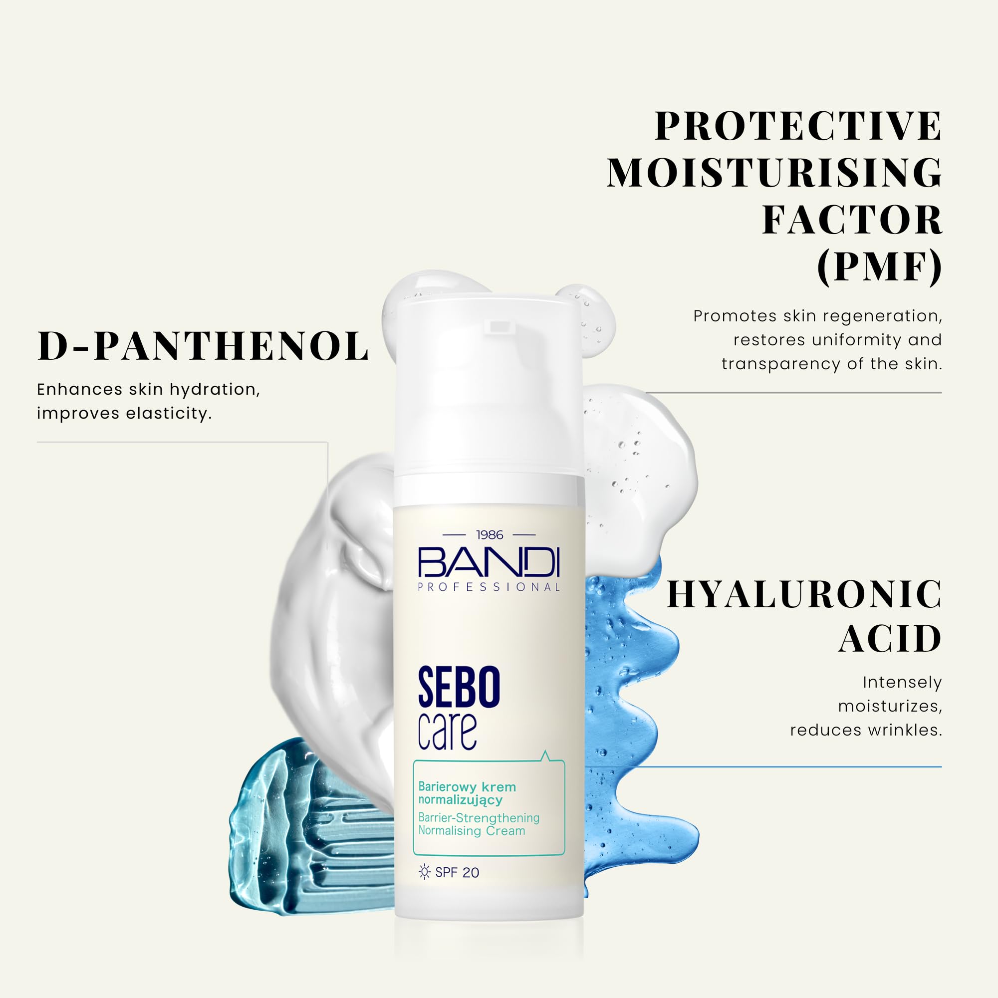 BANDI SEBO CARE Barierowy krem normalizujący SPF 20 | ochronny krem nawilżający| nawilżenie, matowienie i codzienna ochrona UV | niacynamid + fermenty