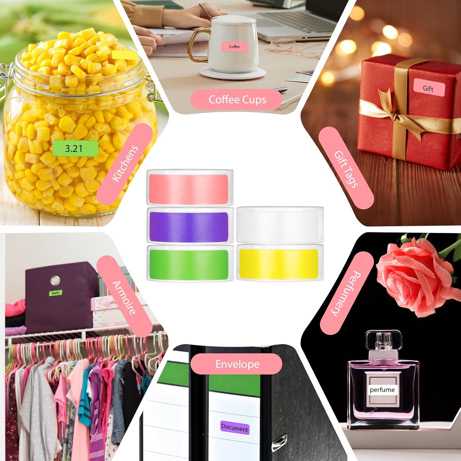 D30 Label Tape Print Stickers 12 x 40 mm Label Maker Tape Colorful Laminated Labeling Paper Replacement for D30 Printer, 160/Roll, 5 Rolls in Total(800 Pieces) - Image 6