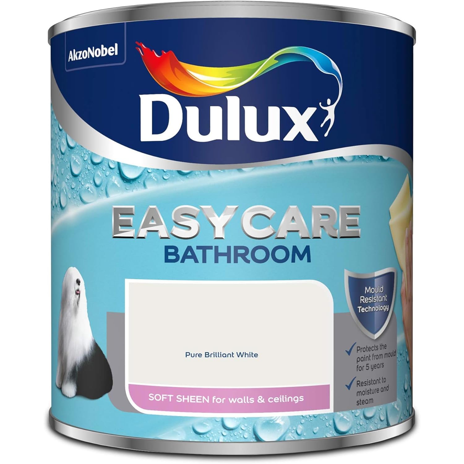 AMKDulux Easycare Bathroom Walls & Ceilings Paint 1 Litre Pure Brilliant White Soft Sheen 1L Emulsion