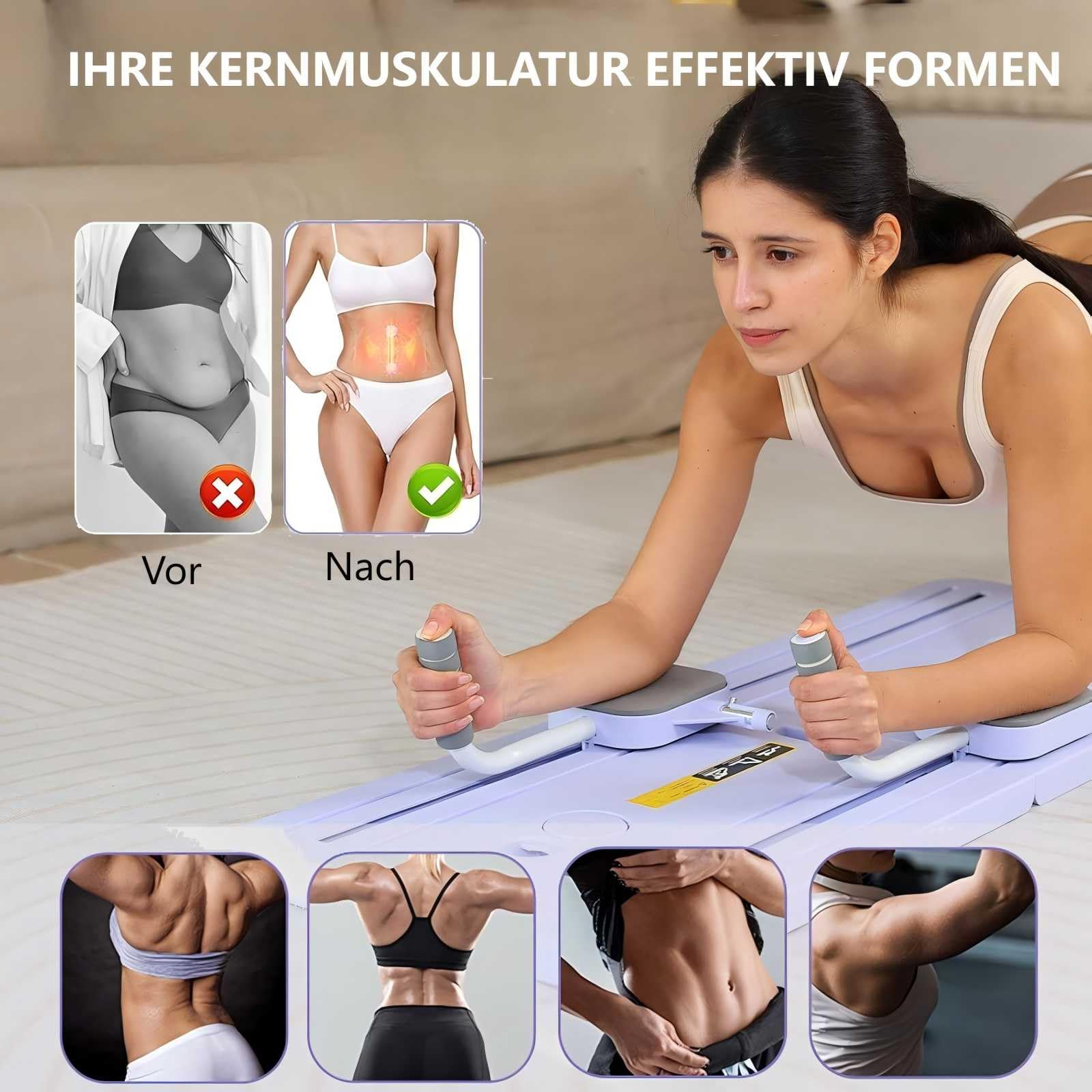 Pilates Board,Upgraded Multifunctional Faltbarer Pilates Reformer,Mit LED-Zähler,Automatisches Rebound Bauchmuskeltrainer Mit Widerstandsband,Exercise Board for Home Exercises,Lila