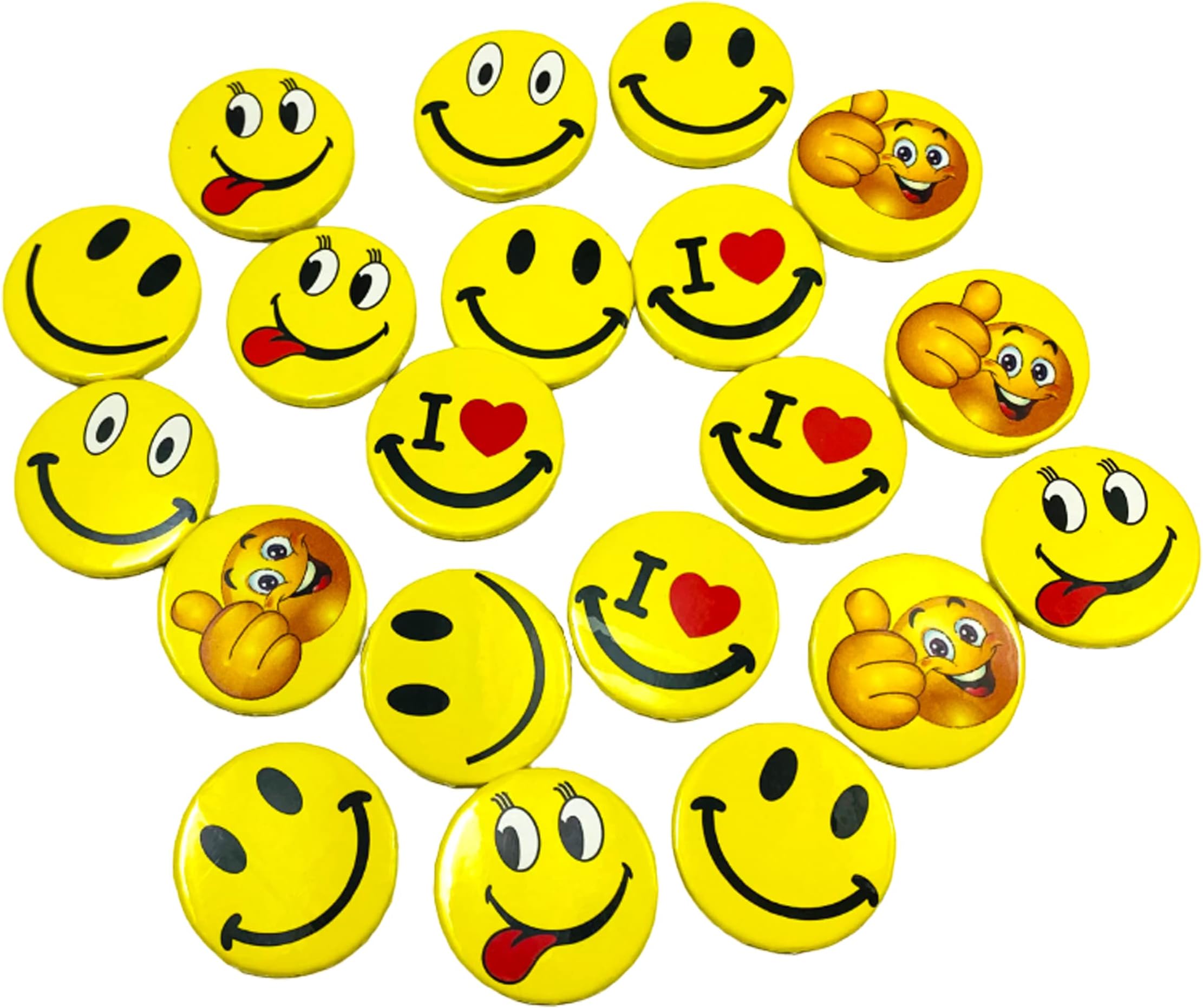 Evisha Smiley/Emoji Different Moods Mini Badges (Pack of 20) (Multi-Colour)