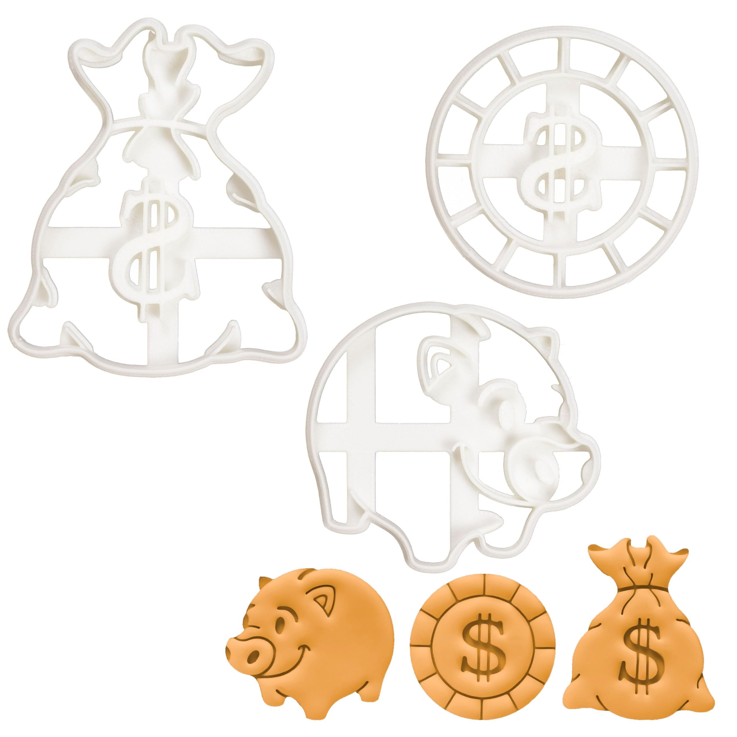 bakerlogy 3er Set Geld Ausstechformen (Goldmünze, Geldsack, Sparschwein), 3 Teil