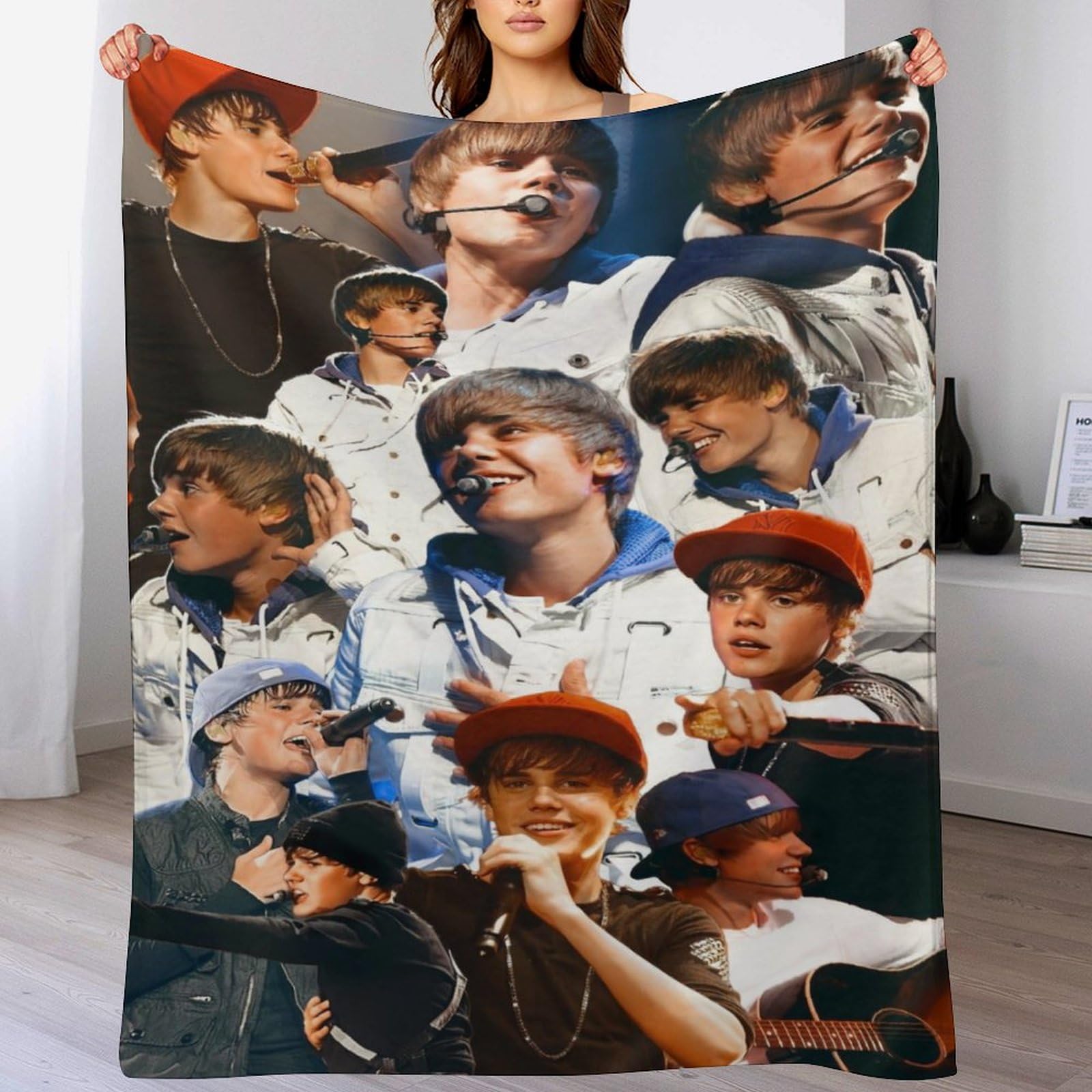 MACAINIU Justin Music Bieber Couverture En Flanelle Super Douce, Couverture Chaude Et Confortable Pour Toutes Les Saisons, 76,2 X 101,6 Cm, Style