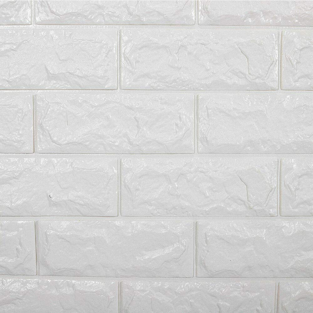 10 paneles de pared 3D autoadhesivos, aspecto de piedra, 70 x 77 cm, espuma de polietileno, DIY, ladrillos, piedra repujada, decoración de pared (blanco)