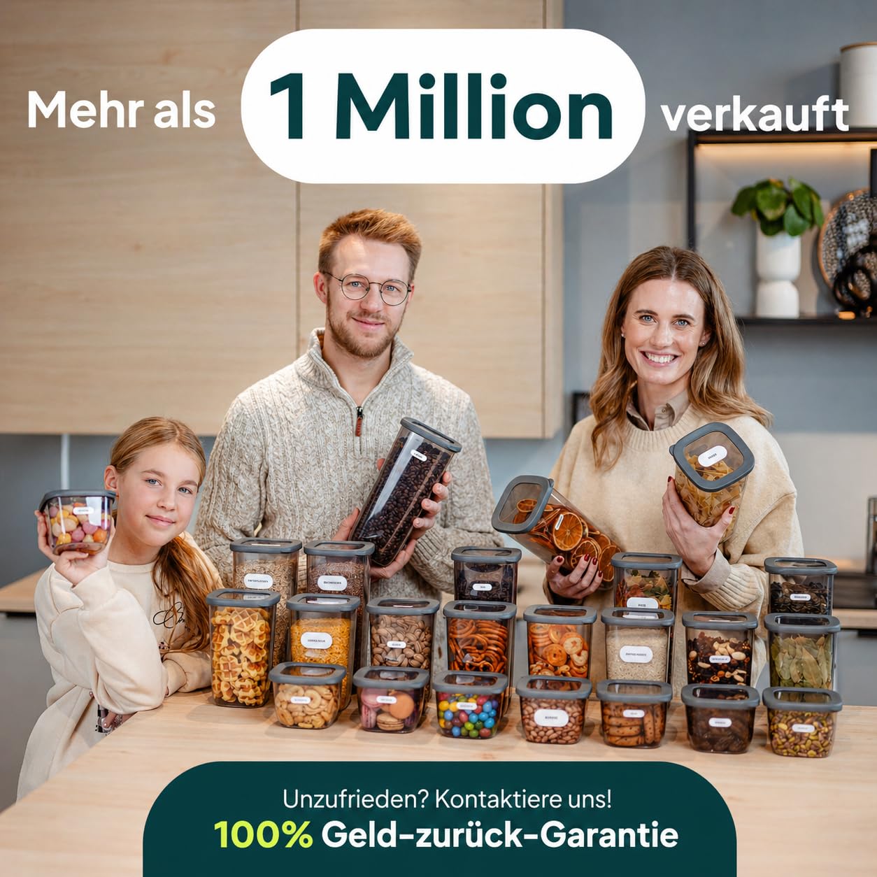 uandu Vorratsdosen mit Deckel luftdicht – 12er Vorratsbehälter Set BPA Frei, Aufbewahrungsdosen Küche für Müsli, Mehl & Zucker, Mit Etiketten