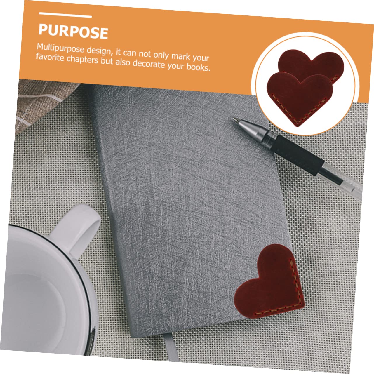 Ciieeo Lot De 5 Marque-pages En Cuir Artisanal En Forme De Cœur Accessoires Pour Livres D'angle De Page 2 Pièces X 5