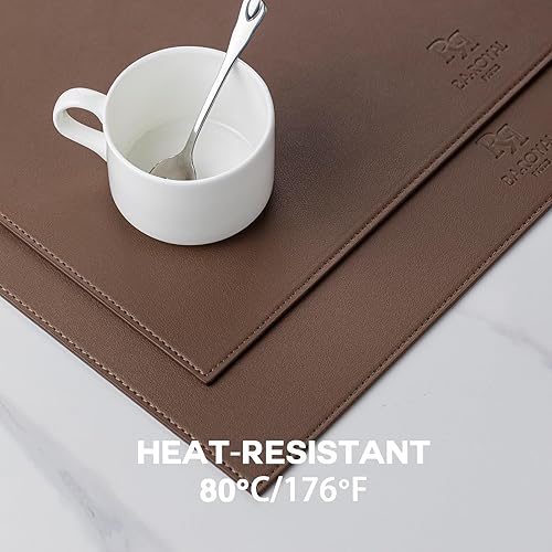 Miniatura 5 de Juego de 6 manteles individuales de piel sintética de vinilo, lavables, lavables, para cocina, mesa de comedor, resistentes al calor, impermeables,