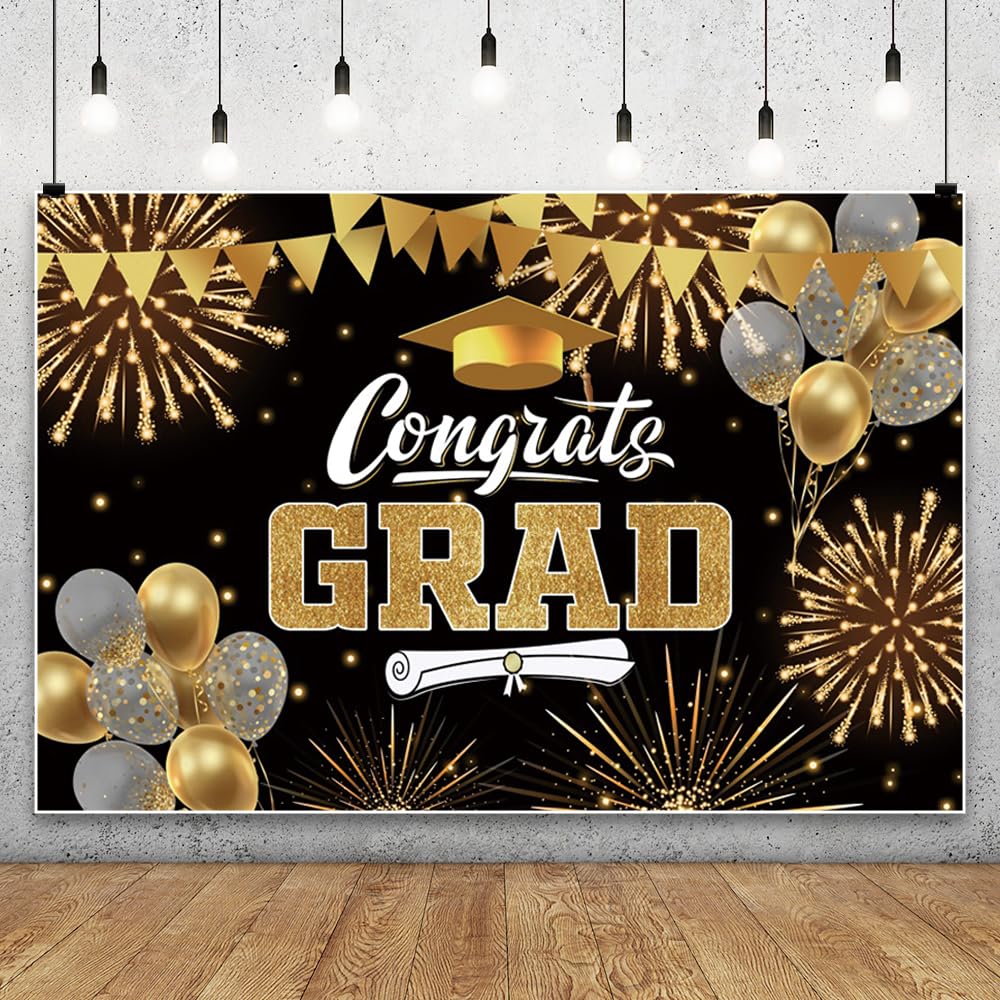 DASHAN 7x5ft Graduation Backdrop for Party Decorations Banner Congrats Grad 2026 Backdrop for Photography Graduate Ceremony Balloons Fireworks
