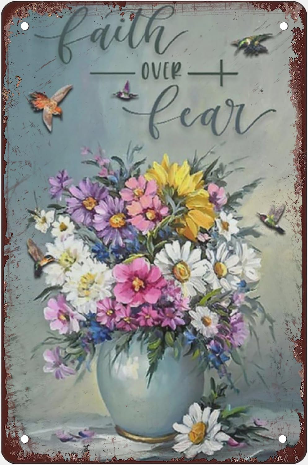 Pibonto Women's Wall Art Funny Metal Tin Sign Faith Over Fear God Poster Vintage Home Bathroom Wall Decor Plate Plaque Metal Sign Gift For Men 8X5.5 Inch Plaque Tin Sign