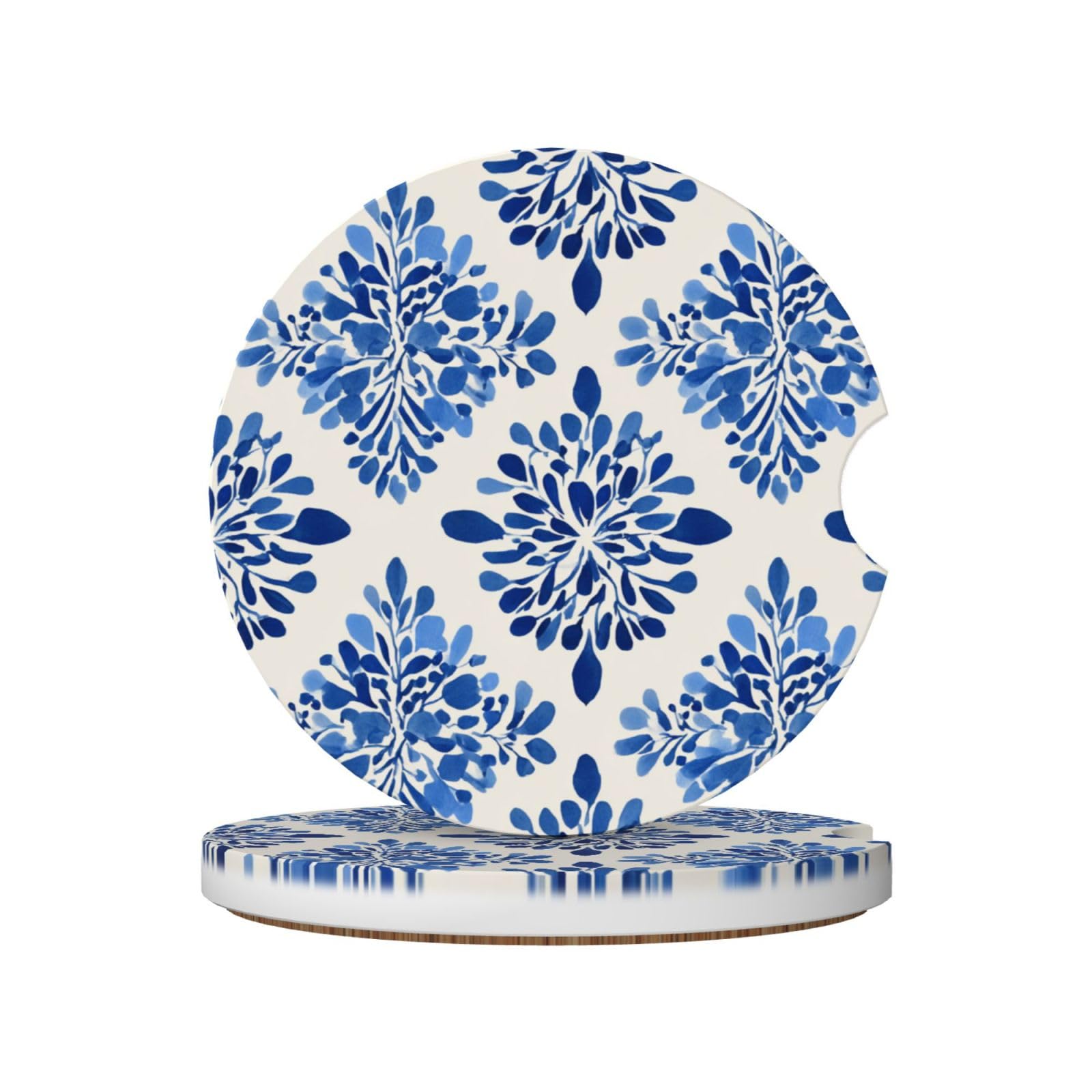 Simple Blue Floral Pattern Ceramic Coasters,2pcs