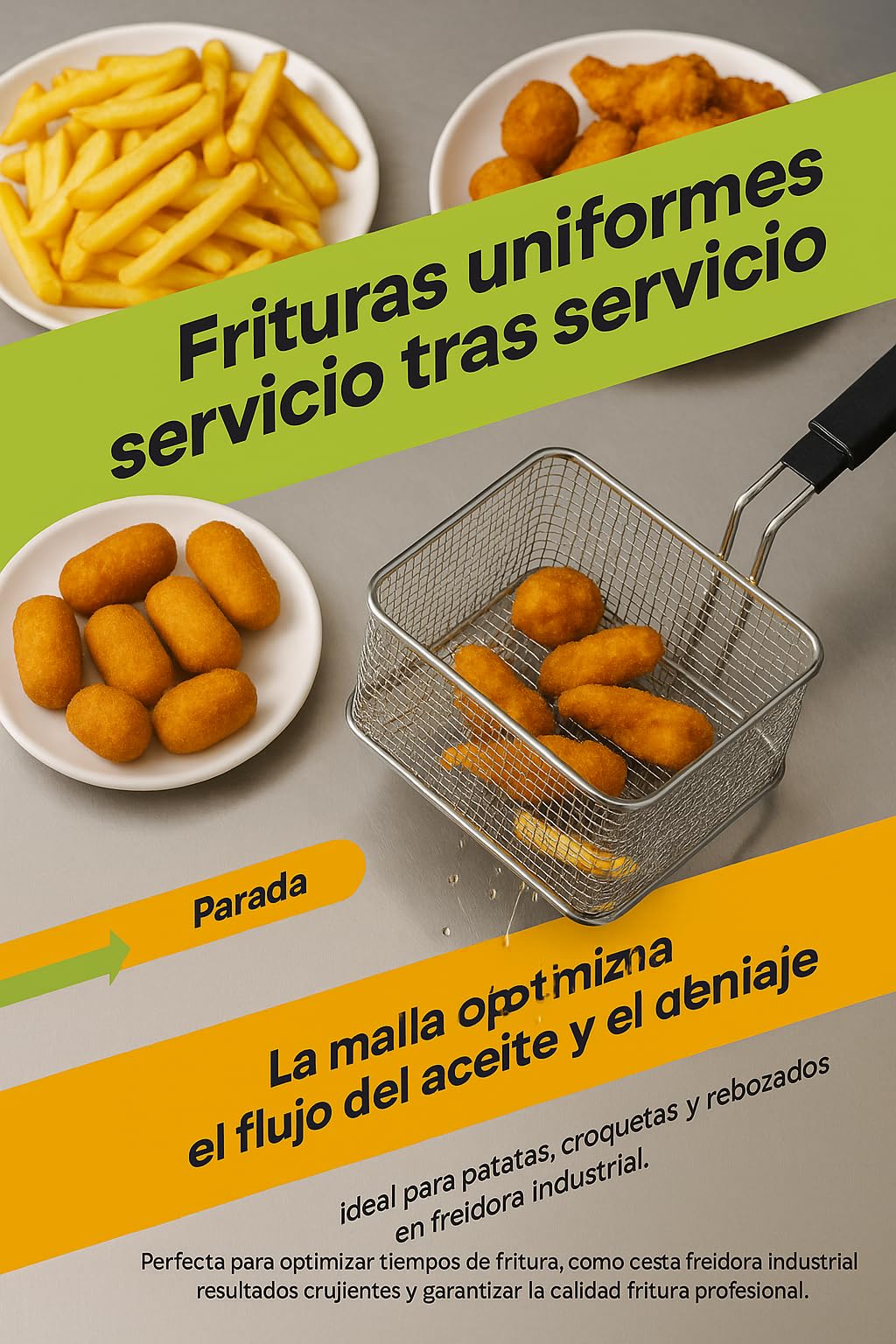 CubetasGastronorm ® cesta freidora 220x250x105mm hierro cromado repuesto profesional freidora industrial compatible con Roller Grill Fagor Edesa modelo FE-6 referencia 693017 repuesto cocina pro