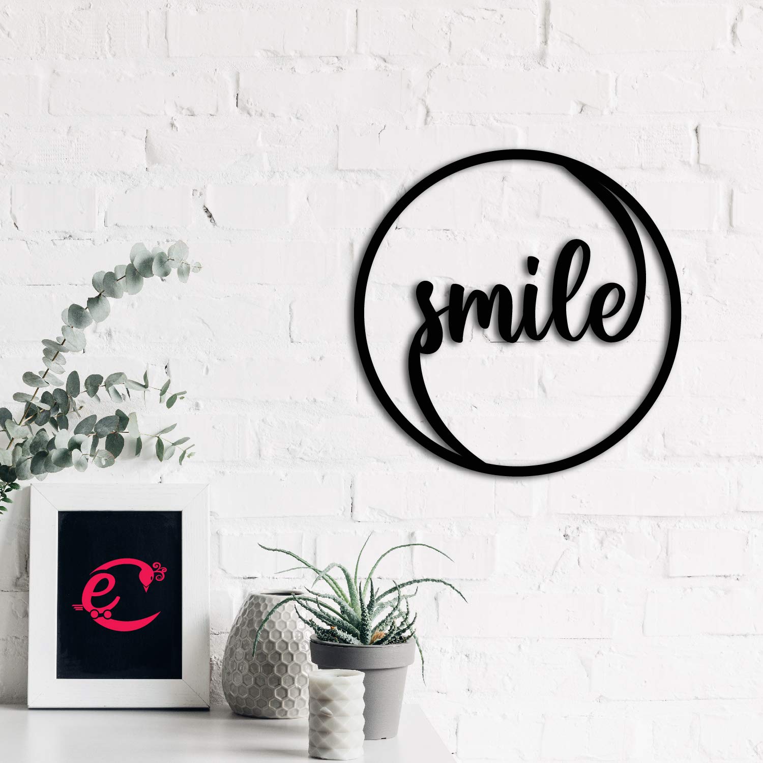 "Smile Black Engineered Wood Cutout Wall Art Decor - Happy, Positive, Cheerful Wall Decor Item For Home, Office - Great Gift For Friends, Family On Birthday, Graduation, Friendship Day