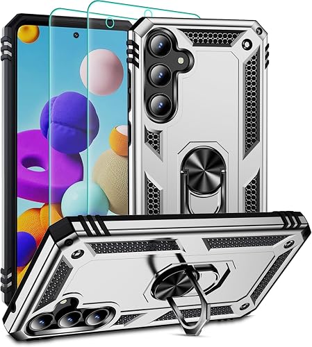 Shockproof Protective hard Case with Ring Stand Compatible with Samsung Galaxy A37 5G (Silver)