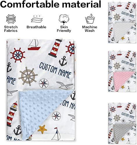 Miniatura 3 de Mantas de bebé personalizadas para niños, manta de bebé con nombre personalizado con patrón de faro, manta de recepción suave para recién nacidos,