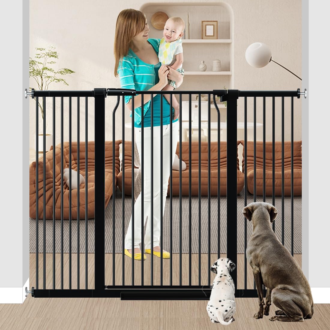 40.5" Tall Baby Gate 40.9-54.7" Wide No Drilling Tall Pet Gate Cat Gate Extra Wide Baby Gate Safety,Extra Narrow Auto-Close for Indoor Stairs, Doorways, and Kitchen 40.9-54.7" Black