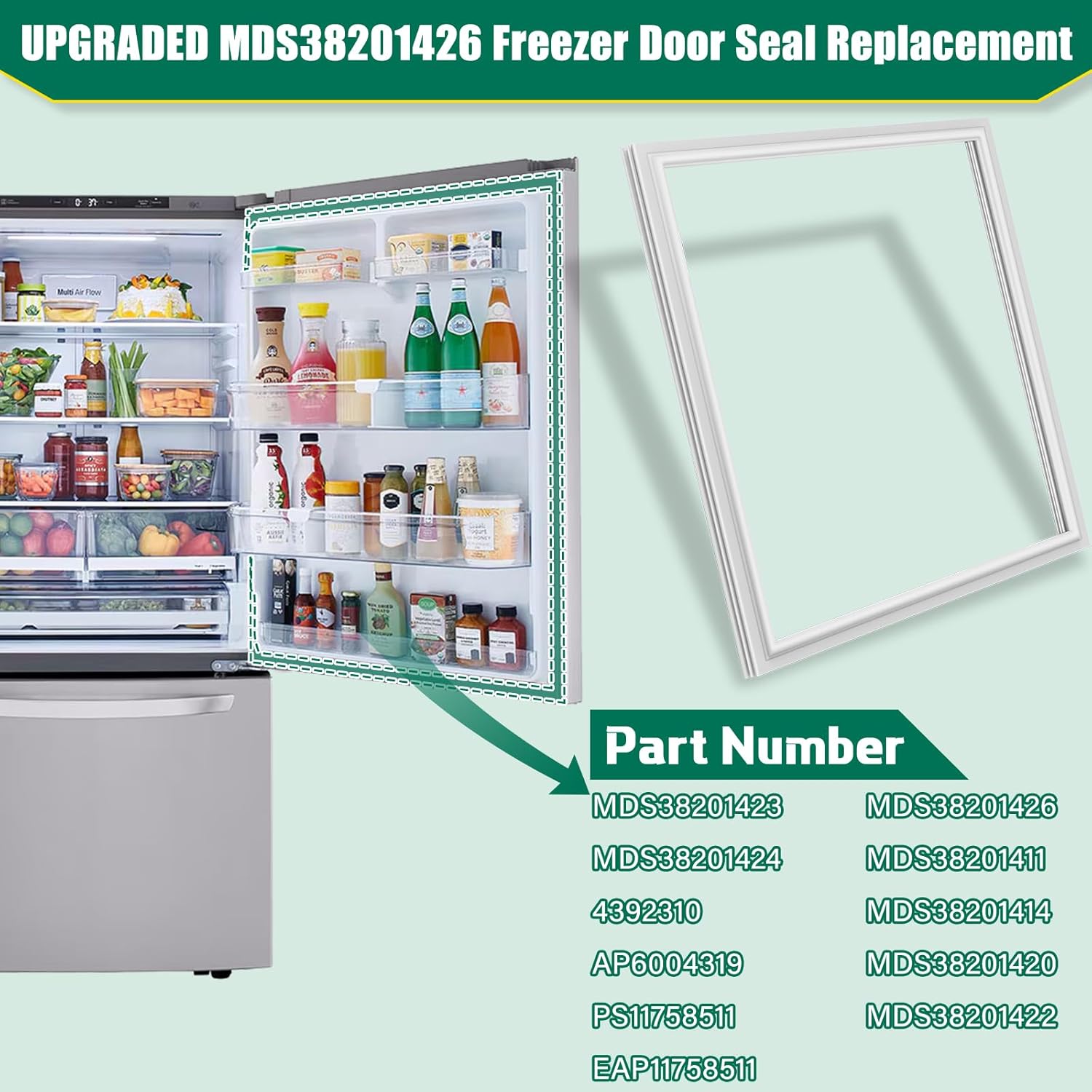 UPGRADED MDS38201426 Refrigerator Door Gasket Replacement Compatible with LG Refrigerator Parts Fridge Door Seal, Replaces Part Number MDS38201411 MDS38201414 MDS38201420 Kenmore Freezer Door Gasket