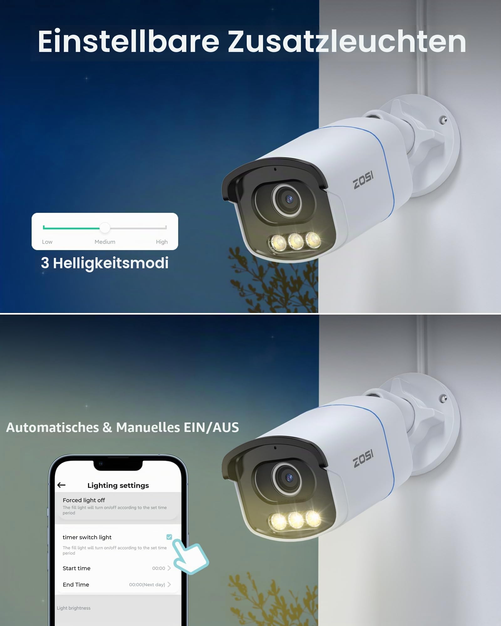 ZOSI 5MP 3K PoE Überwachungskamera Aussen, PoE Outdoor IP Kamera | mit Echt Vollfarbnachtsicht, F1.0 Große Blende, Personen-/Fahrzeugerkennung, 2-Wege-Audio, AuroraLux C186
