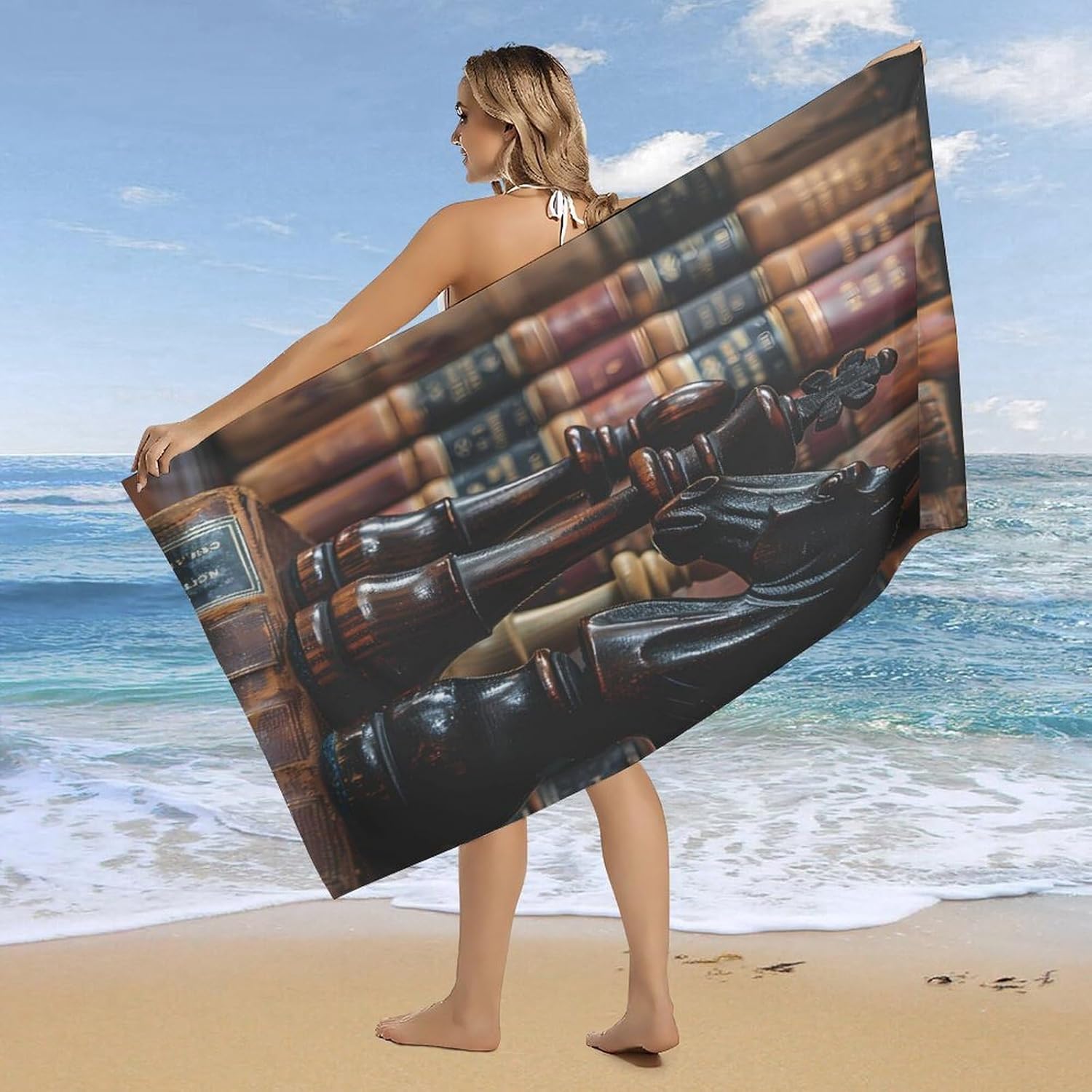 Chess Library Bath Towel Beach Towels Quick Dry Oversized Bath Blanket Highly Absorbent Towel for Women Men 160x80cm