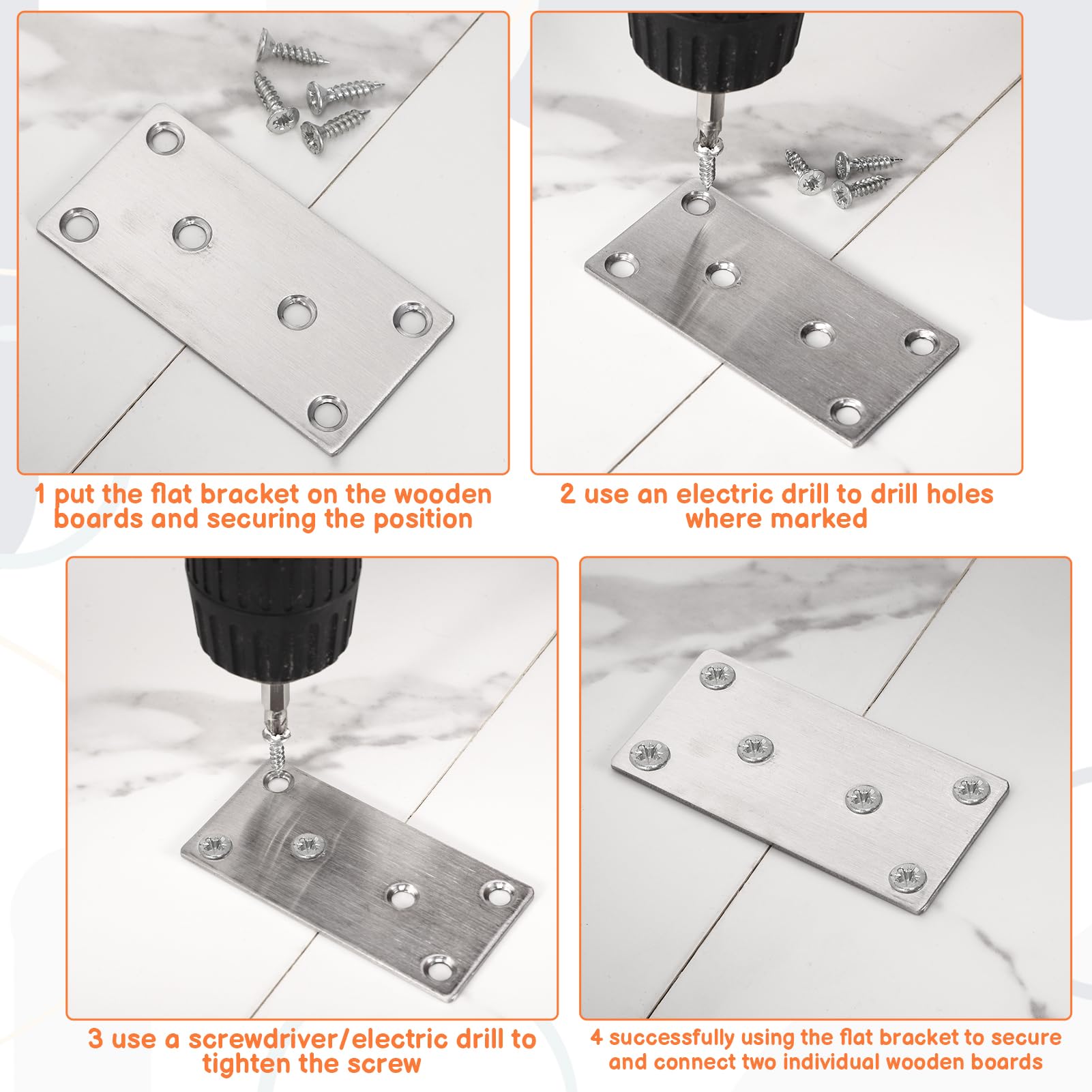 16Pcs Metal Brackets for Wood 8 L Shaped Angle Connector and 8 Flat Joining Plates, Heavy Duty Sleeper Brackets - Image 3