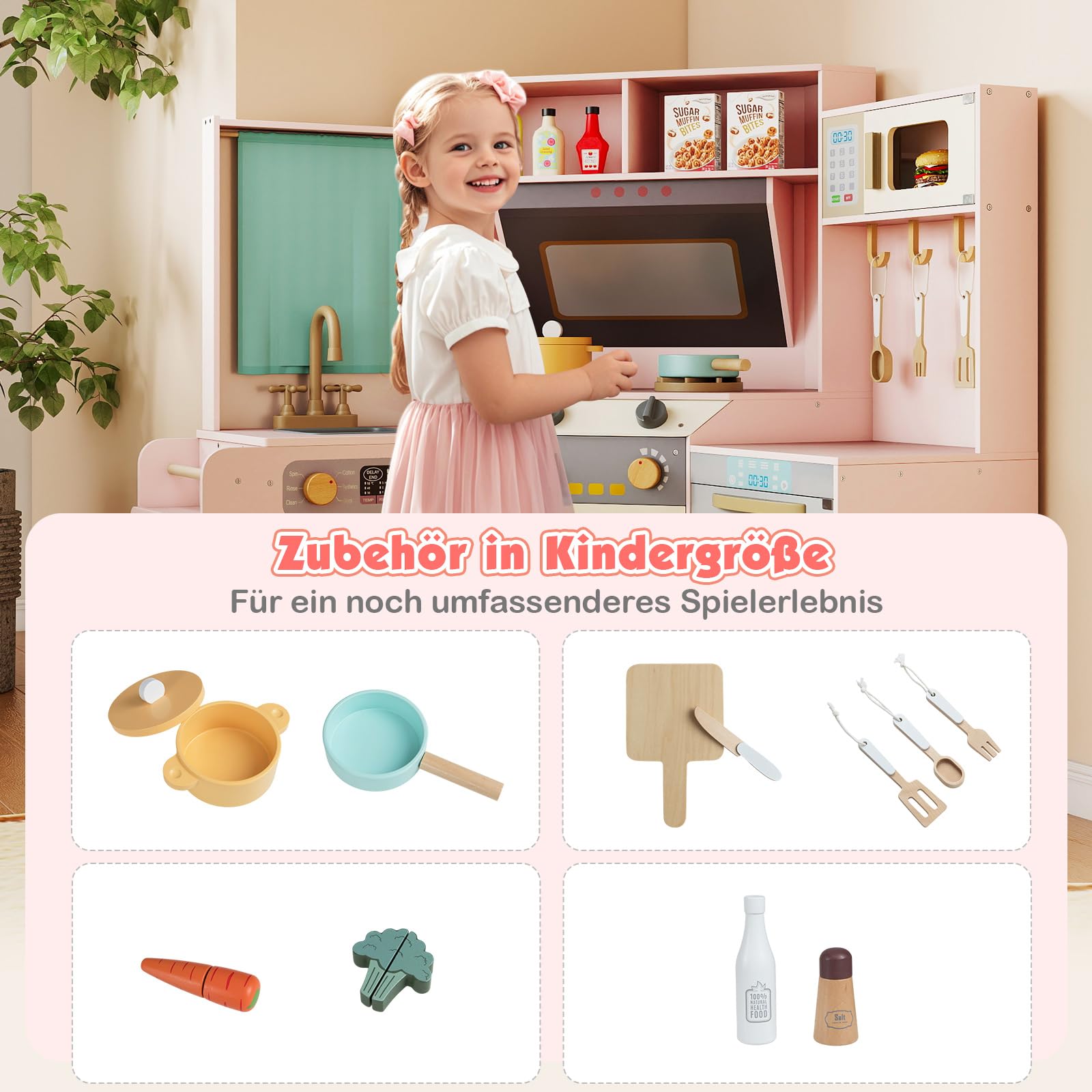 COSTWAY Kuchnia dziecięca z akcesoriami do gotowania, narożna kuchnia do