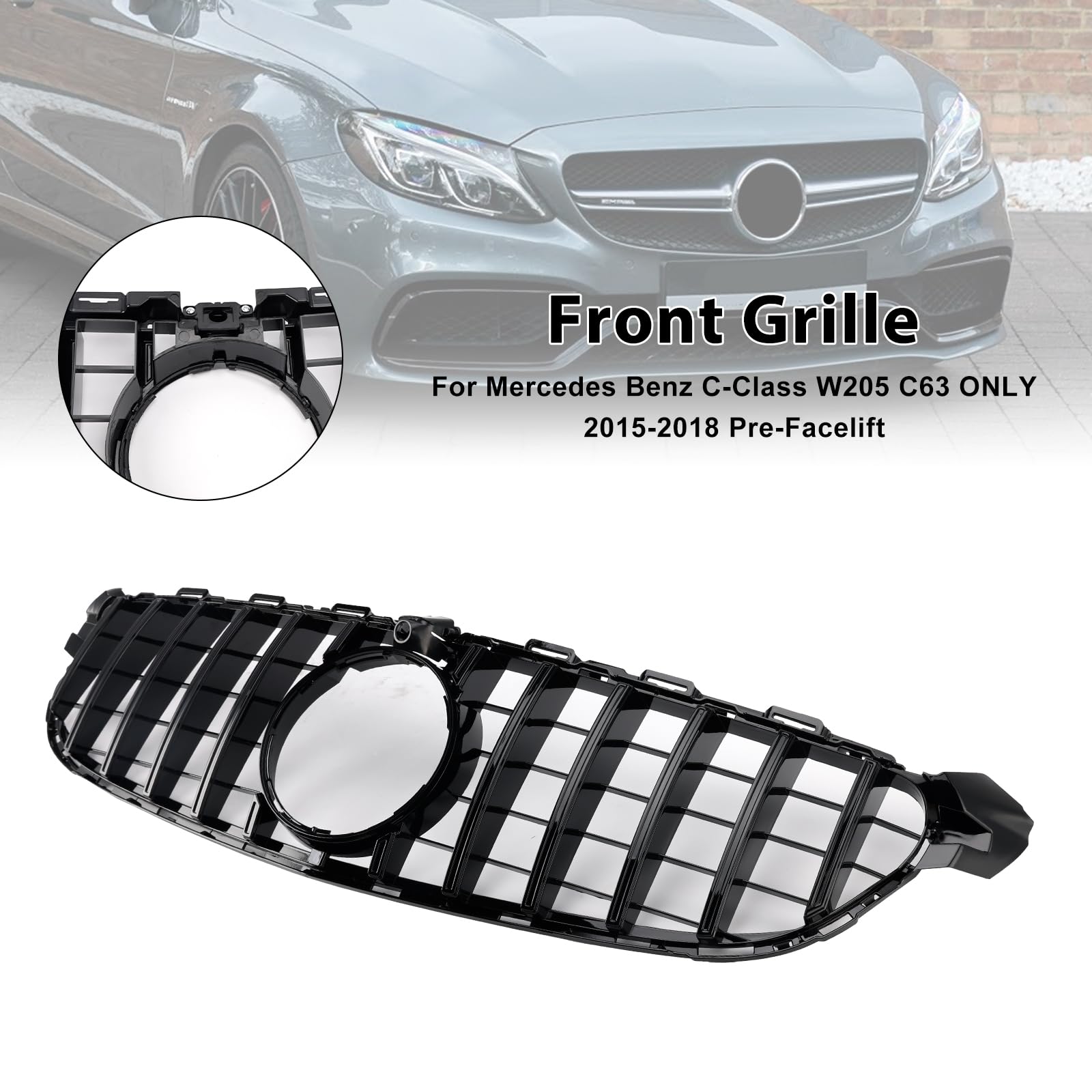Grille de Pare-Chocs Avant Convient pour Mercedes Benz W205 C63 2015-2018 Pre-Facelift (No Logo)