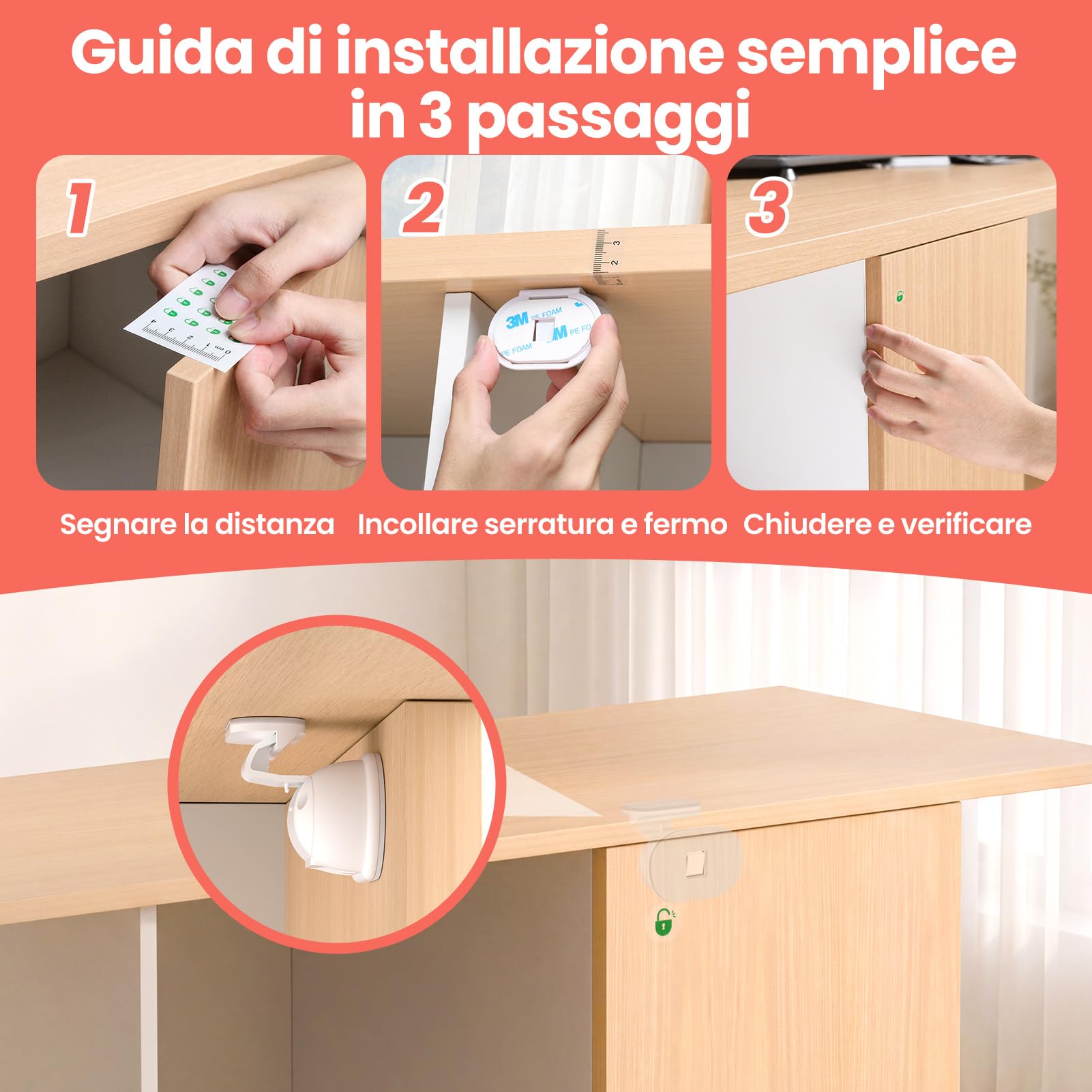 REDTRON Serrature magnetiche anti-bambino senza foratura, design invisibile, set 20 serrature e 4 chiavi, serrature sicurezza per armadi cucina, bagno, camera, soggiorno (bianco)