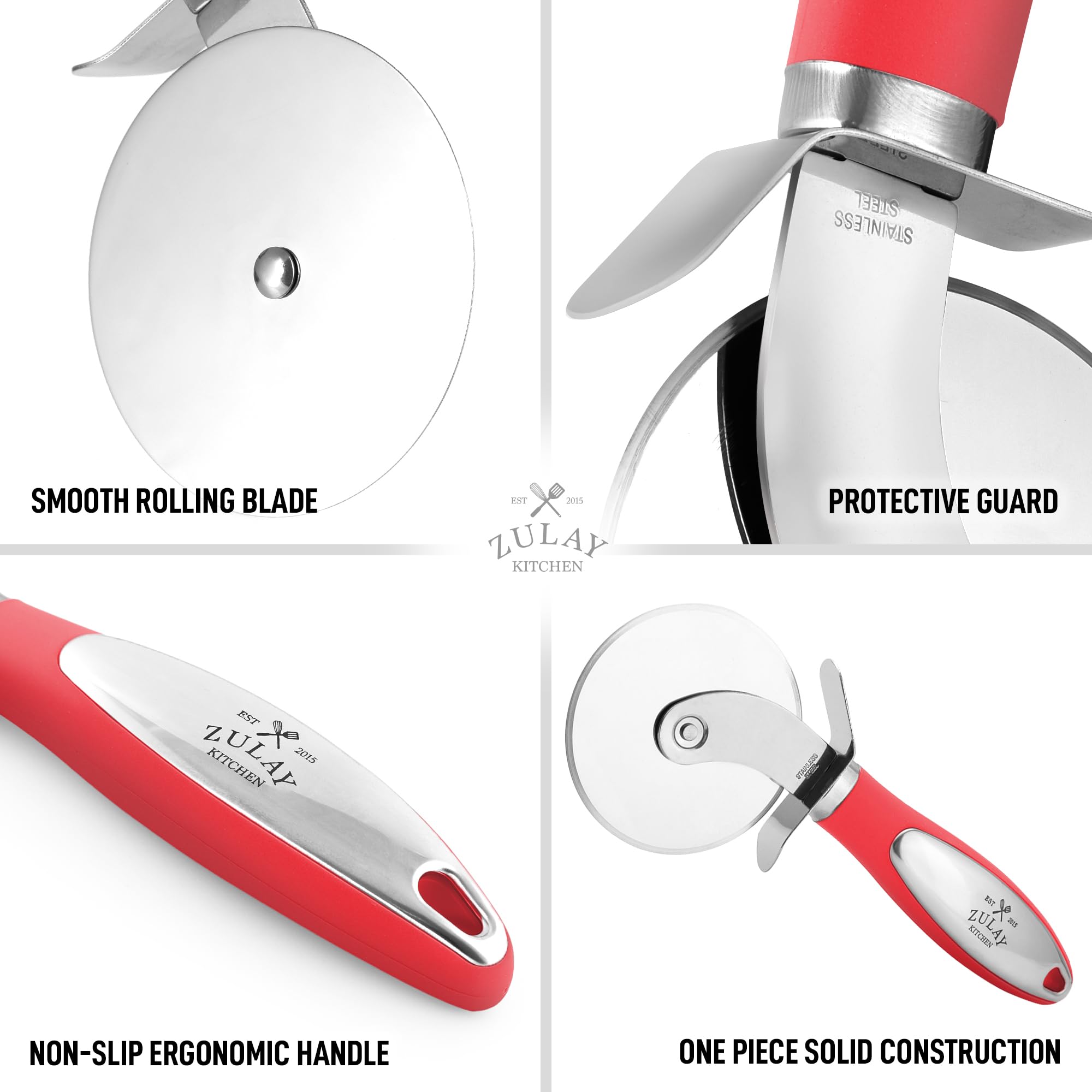 Zulay Kitchen Gran rueda para cortar pizza, cortador de pizza de acero inoxidable premium, fácil de limpiar y cortar, rueda para pizza, súper afilado, mango antideslizante y apto para lavavajillas,