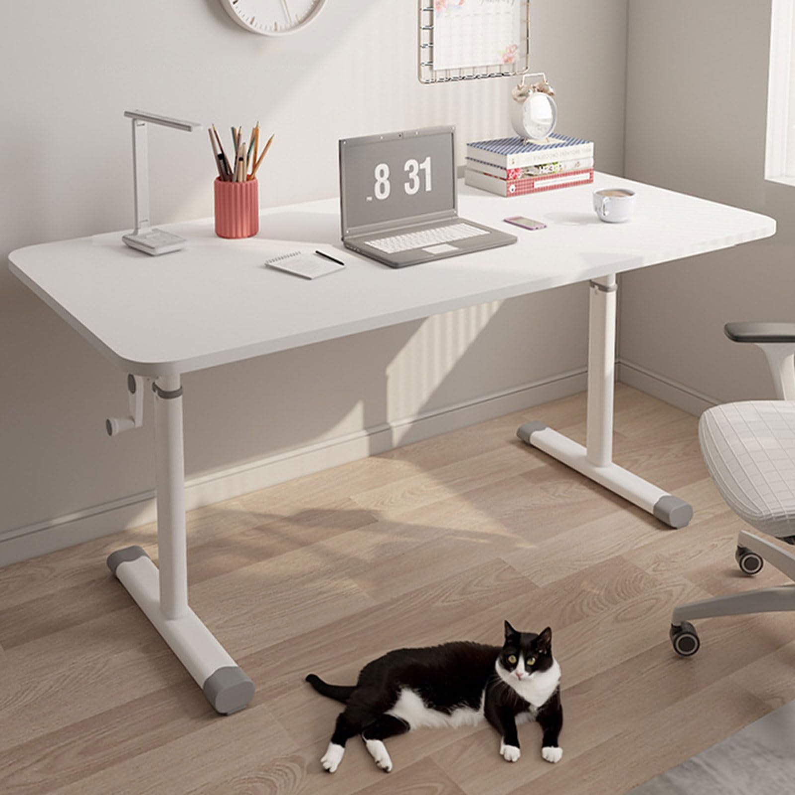 IUokLU Manual Adjustable Height Standing Desk Home Office Workstation Sit to Stand Lift Table for Writing & Studying Compact 31.5" x 23.6" (47.2)