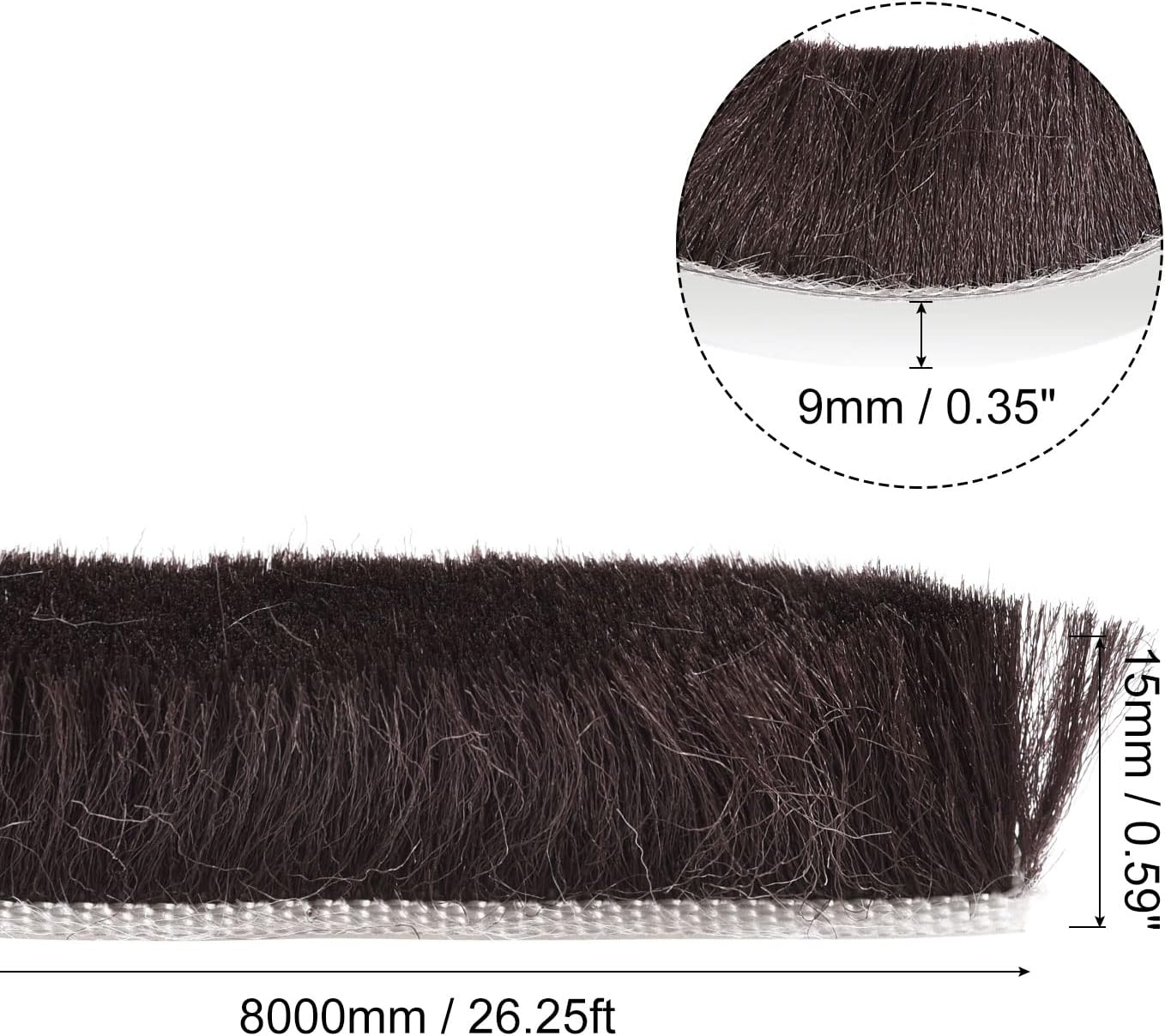 uxcell Weather Stripping Brush, 26ft L x 0.35" W x 0.6" H Self-Adhesive Seal Weatherstrip Sweep Brush Brown for Door Window, 2pcs Total 52ft Long