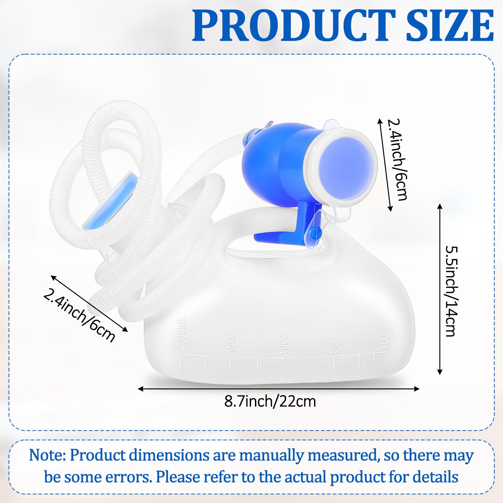 Orinarios portátiles para hombres, botellas de orinal de 2000 ml, botella portátil a prueba de derrames, reutilizable, tubo de 59 pulgadas de largo con tapa para camping, coche, cama de viaje