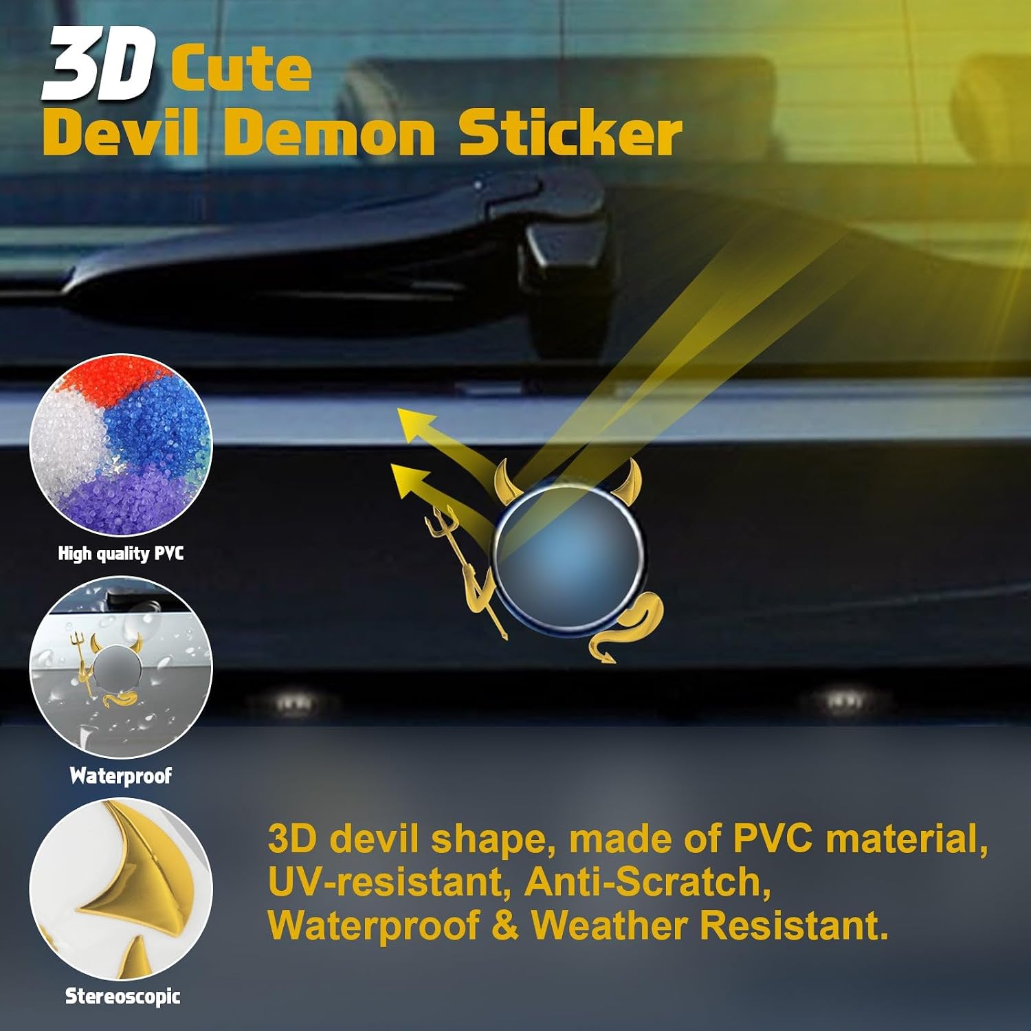 x xotic tech Cute 3D PVC Devil Style Demon Sticker, Auto Car Emblem Decal Decoration Waterproof Self-Adhesive Car Logo Sticker Universal Fit (Gold) image 3