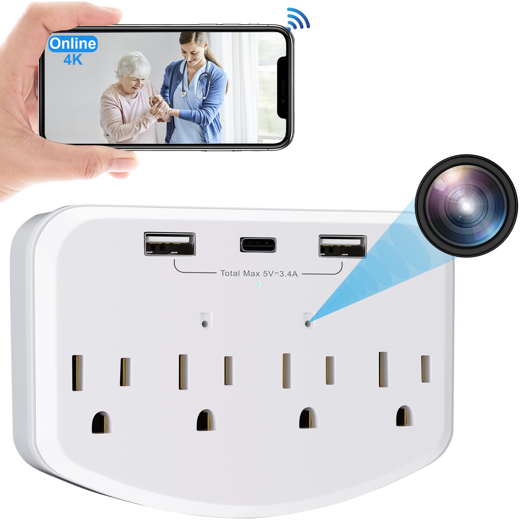 1080P HD Hidden Camera WiFi Wall Outlet, Wireless Spy Cameras,Indoor Nanny Cam for Home Security with Motion Detection