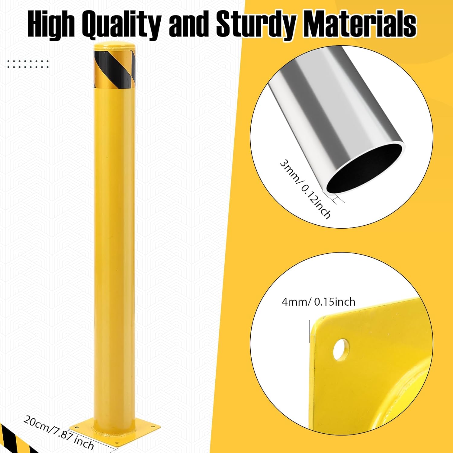 GARVEE Safety Bollard Post, 36 x 4.5 in Steel Removable Traffic Parking Barrier Bollards, Yellow, 6 Pack