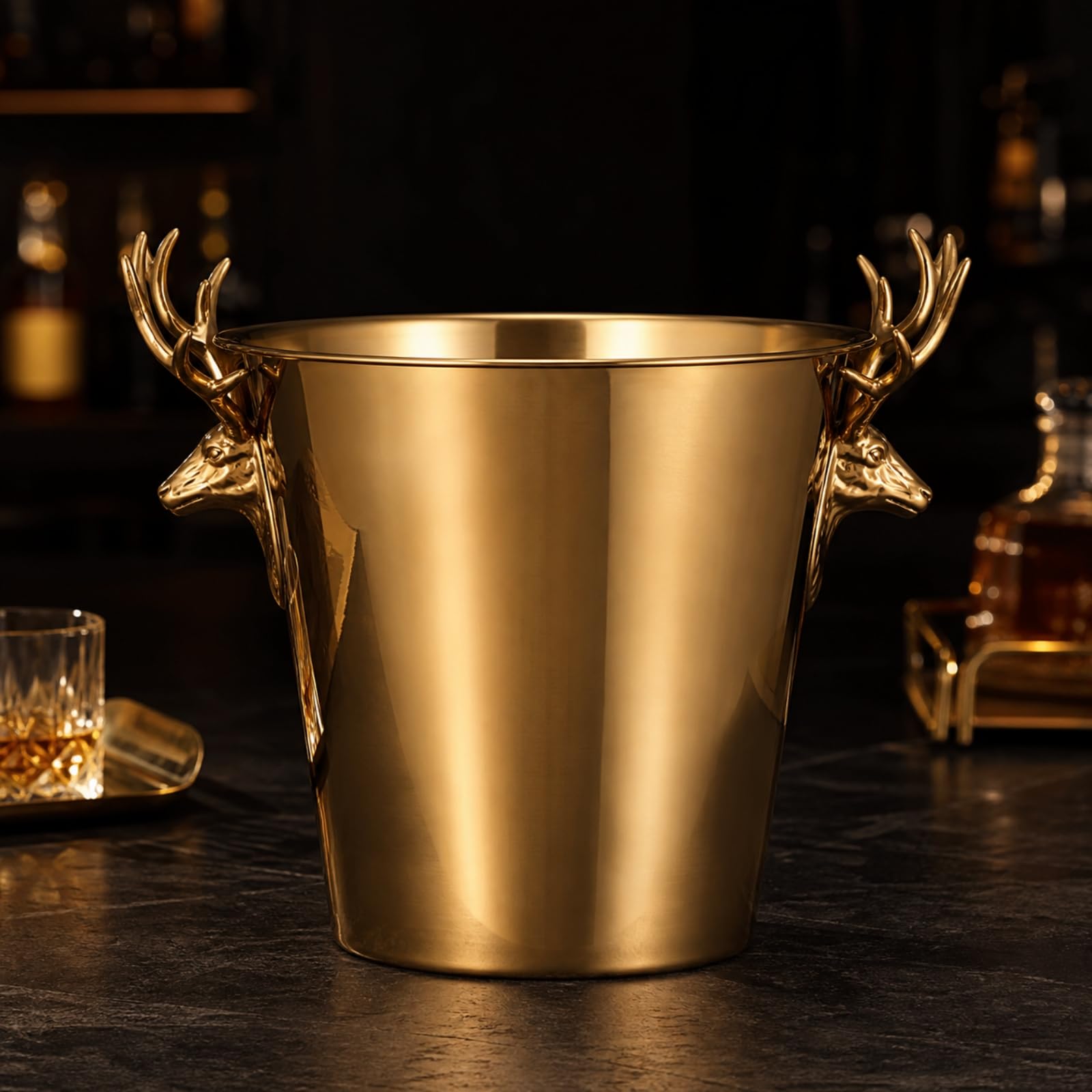 Cubo Hielo con Asta Elegante Hielera Acero Inoxidable Recipiente para Fiestas, Negro, Mediano 3L