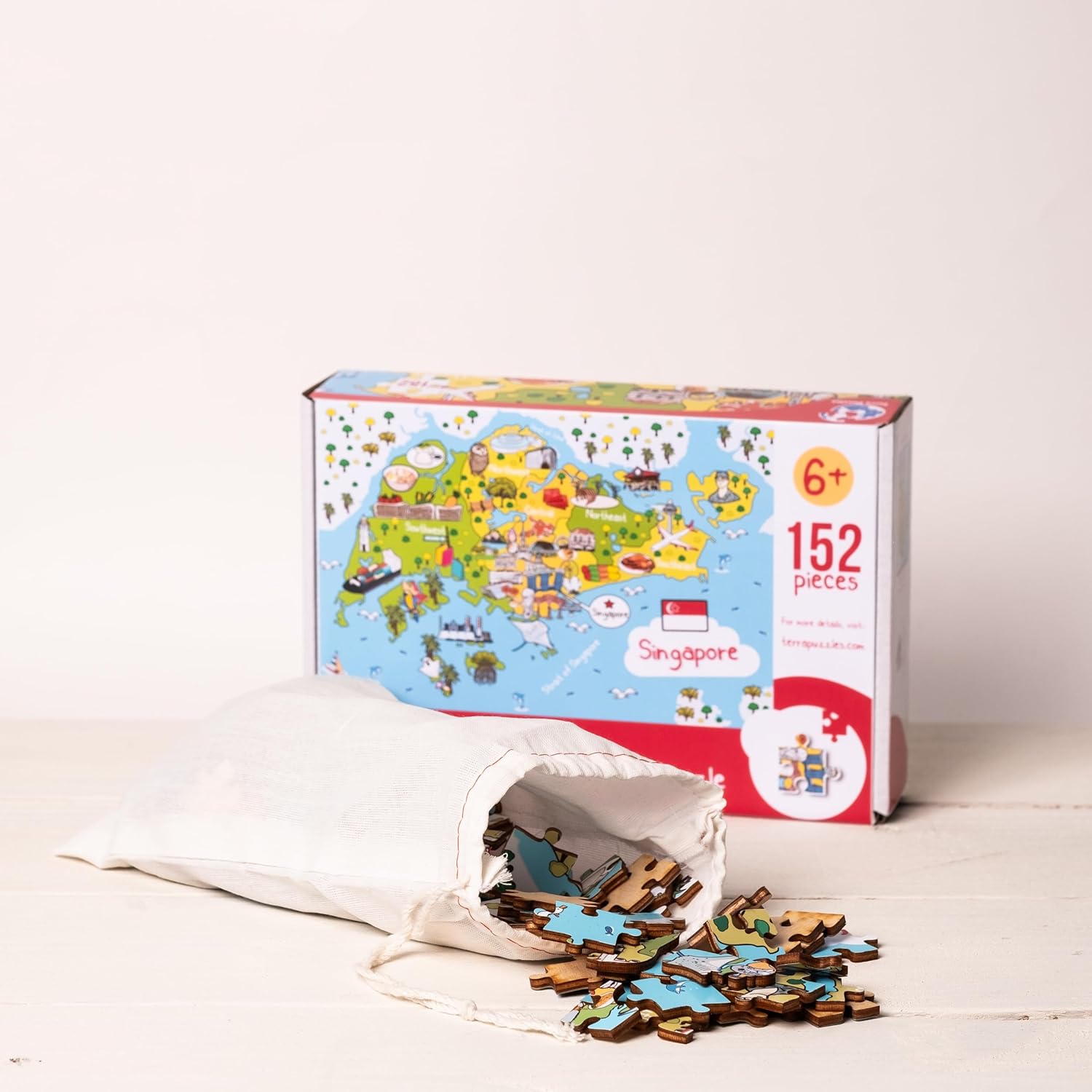 Singapore Map Wooden Puzzle for Kids (152 Pieces) – Educational Geography Jigsaw Featuring Landmarks, Culture & Food – STEM Learning Gift for Ages 6–12 – Travel Puzzle for Curious Kids